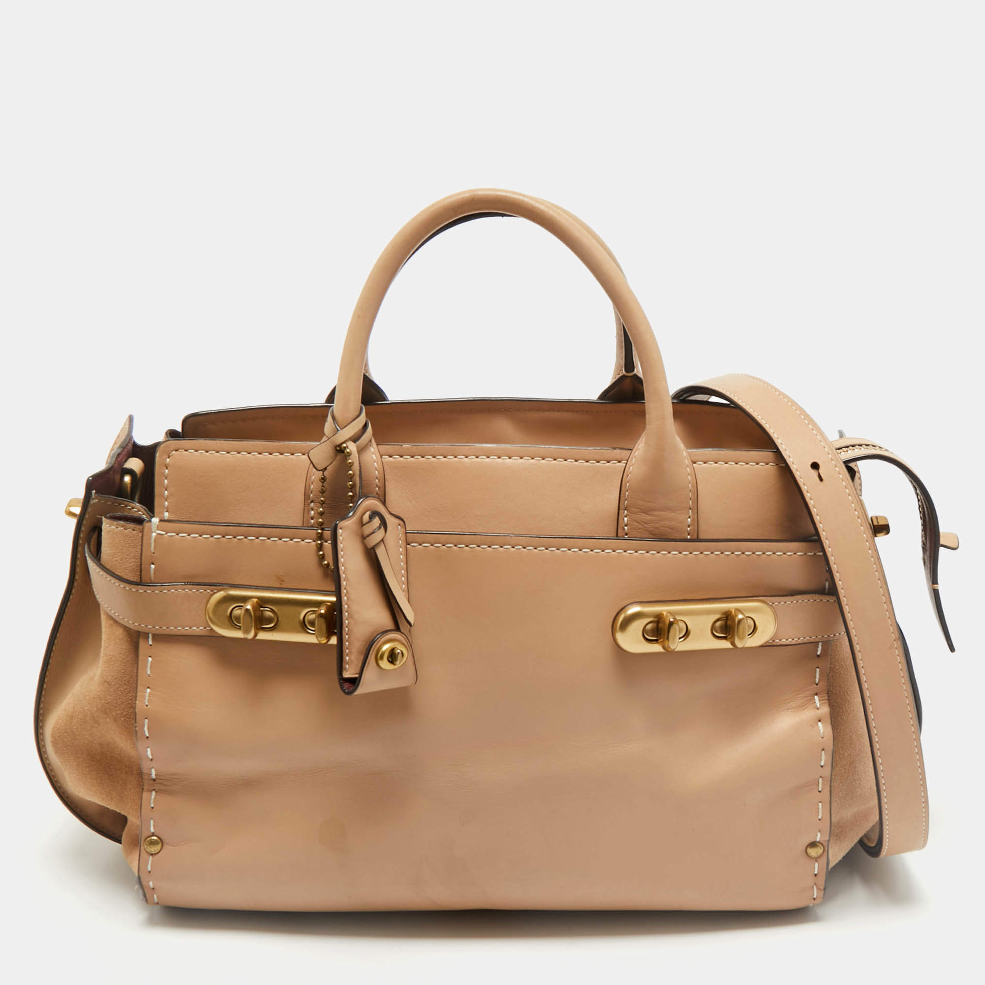 Coach Tan Leather and Suede Double Swagger Tote