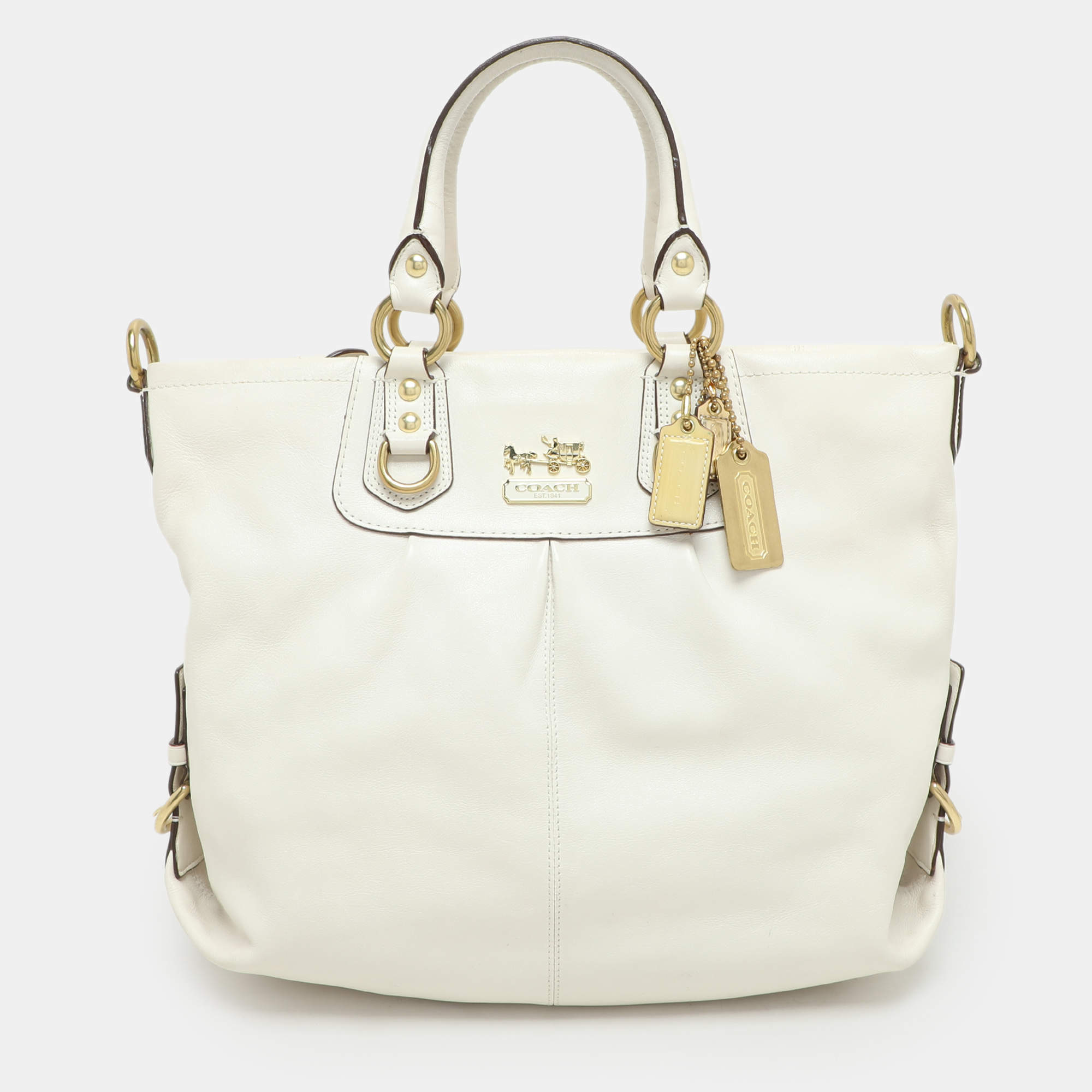 Pre Owned Coach White Leather Julianne Tote