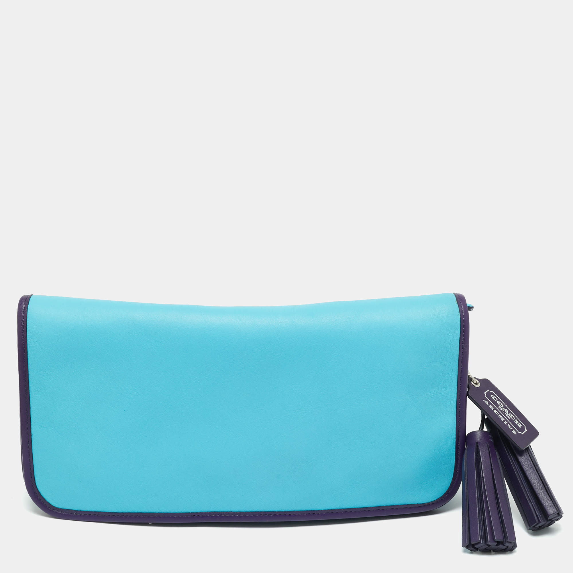 Pre Owned Coach Two Tone Blue Leather Legacy Penny Oversized Clutch