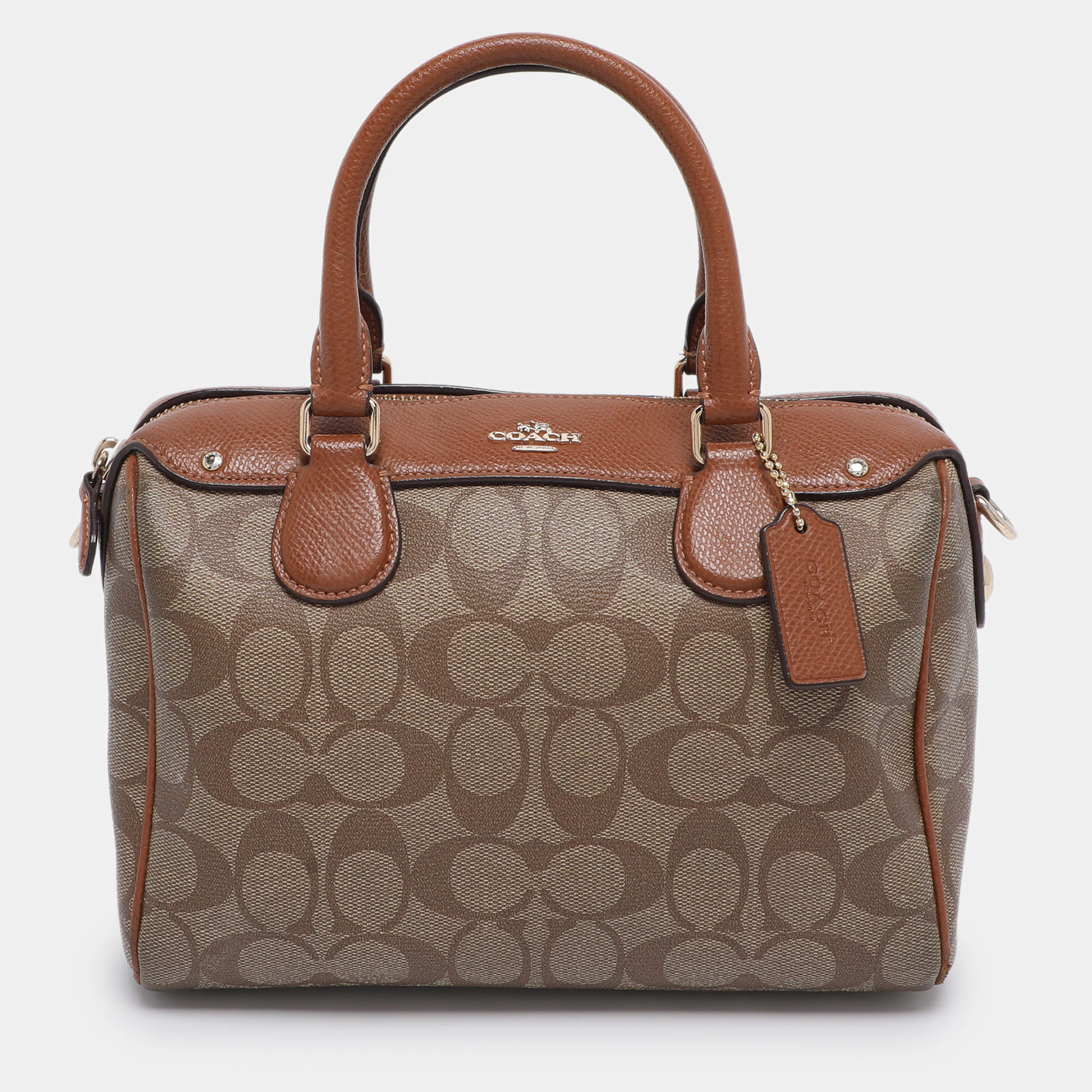 Pre Owned Coach Beige/Brown Signature Coated Canvas and Leather Mini Bennett Satchel