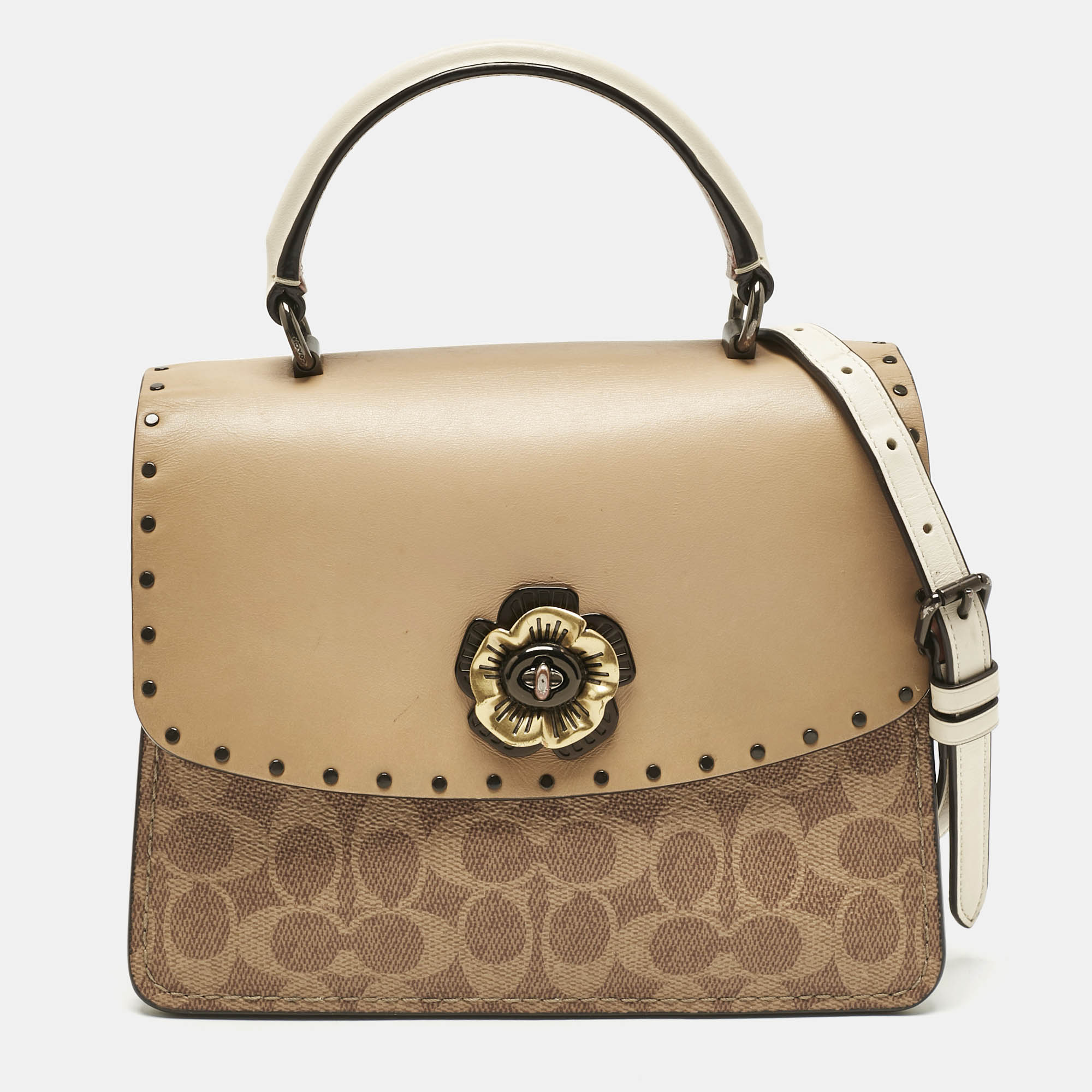 Pre Owned Coach Tricolor Signature Coated Canvas and Leather Parker Top Handle Bag