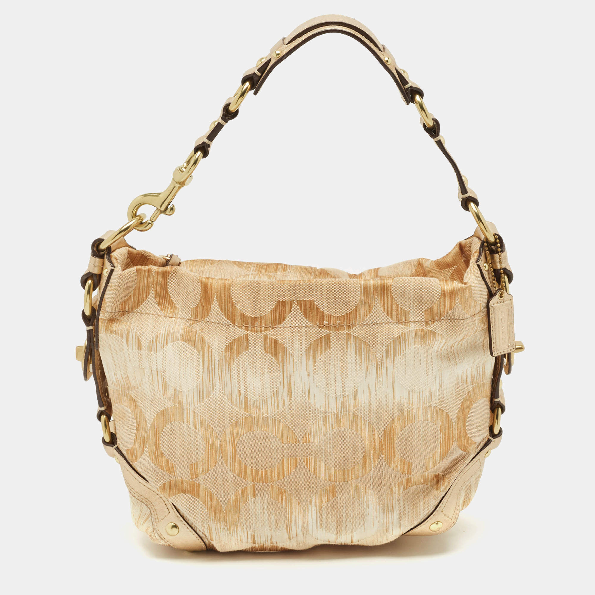 Pre Owned حقيبة كارلي هوبو كوتش كانفاس شهيرة وجلد ذهبي