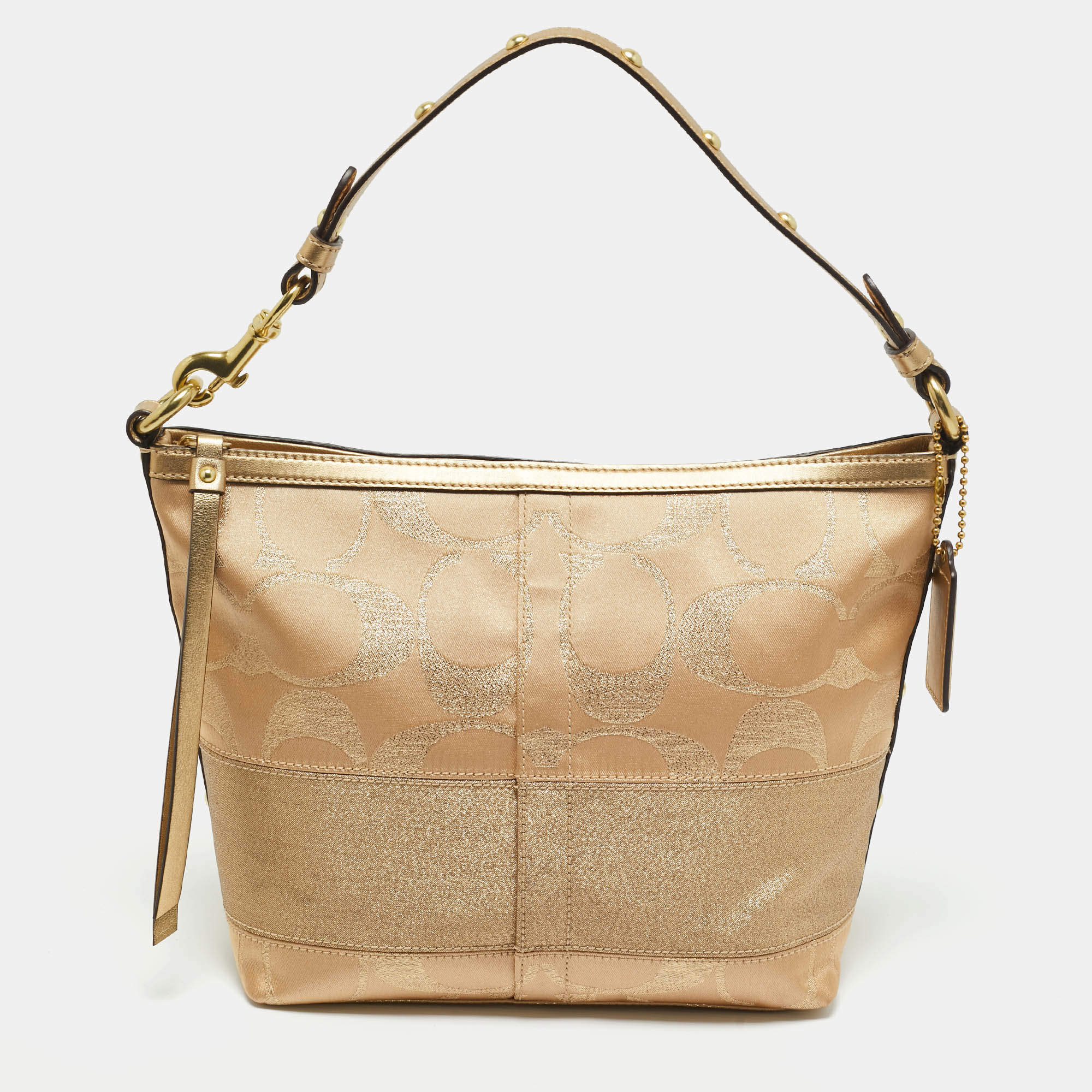 Pre Owned Coach Gold Signature Satin Shoulder Bag