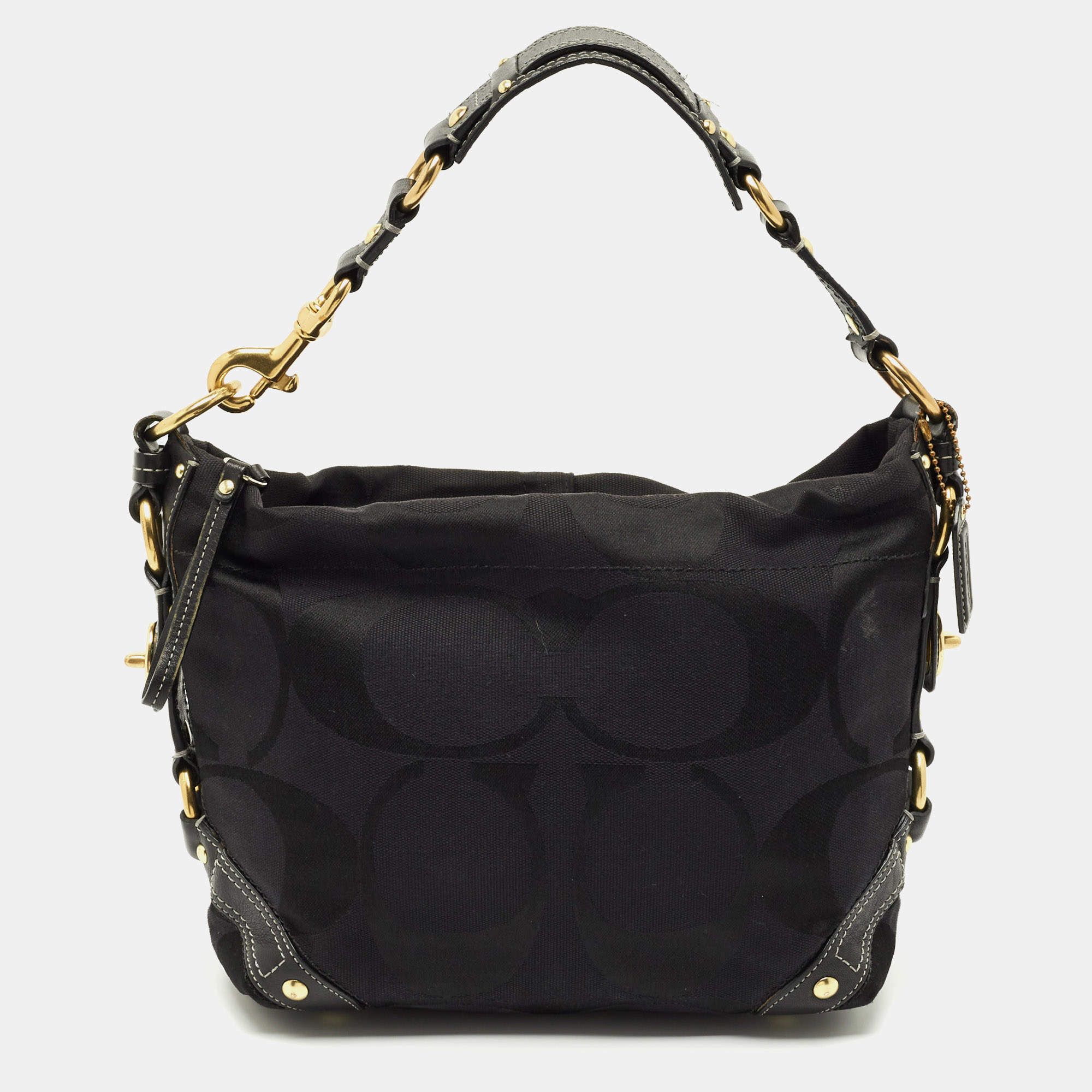 Pre Owned Coach Black Signature Canvas and Leather Carly Hobo