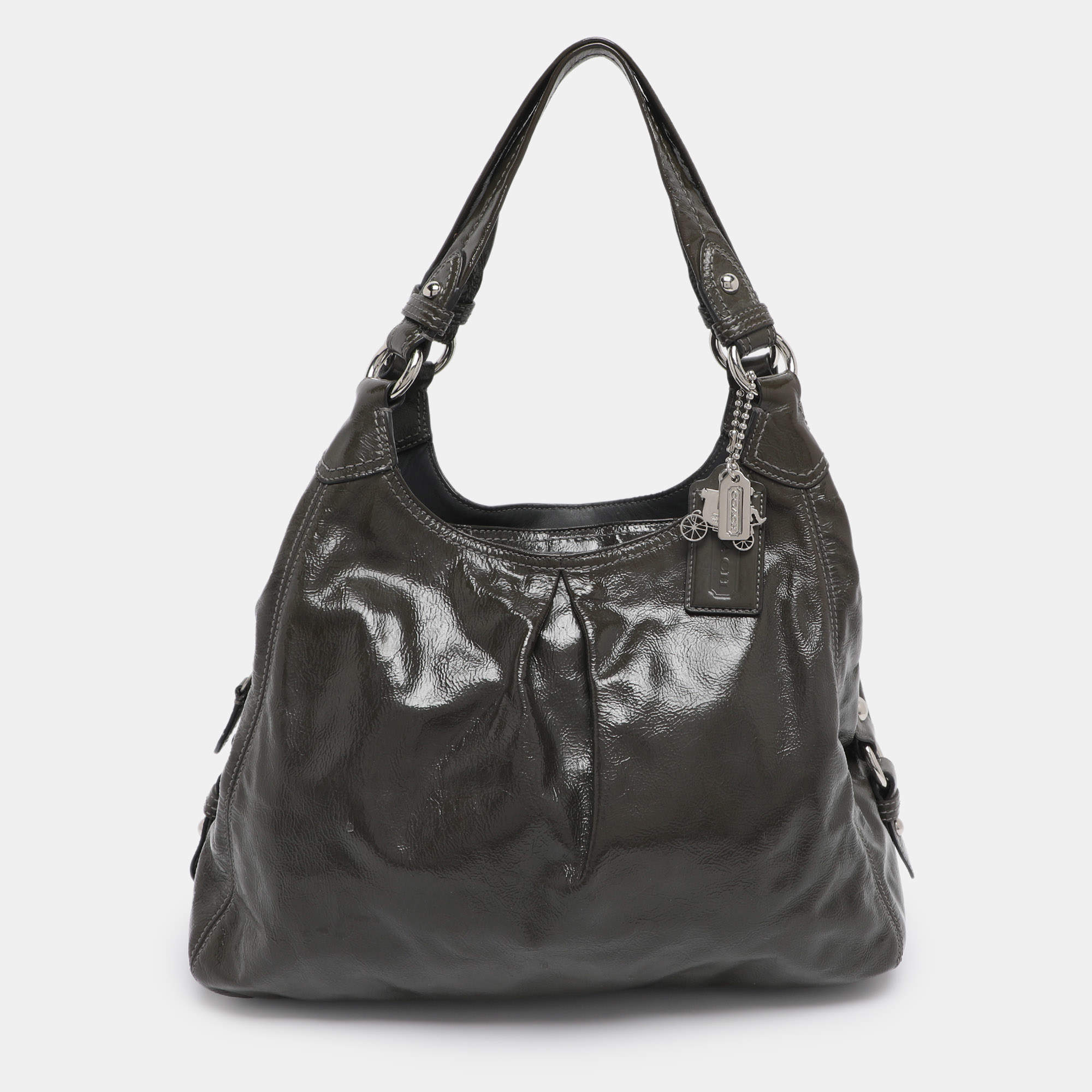 مملوكة مسبقًا حقيبة كتف كوتش ماديسون ماجي جلد لامع أخضر داكن