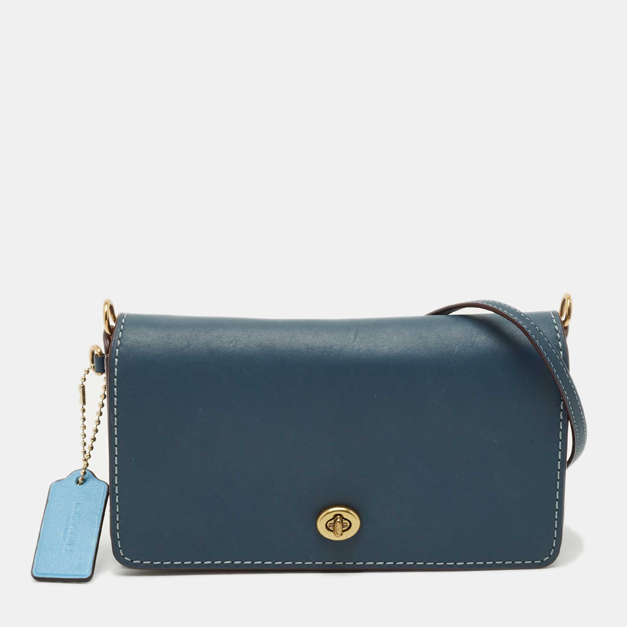 Pre Owned Coach Blue Leather Dinky Crossbody Bag