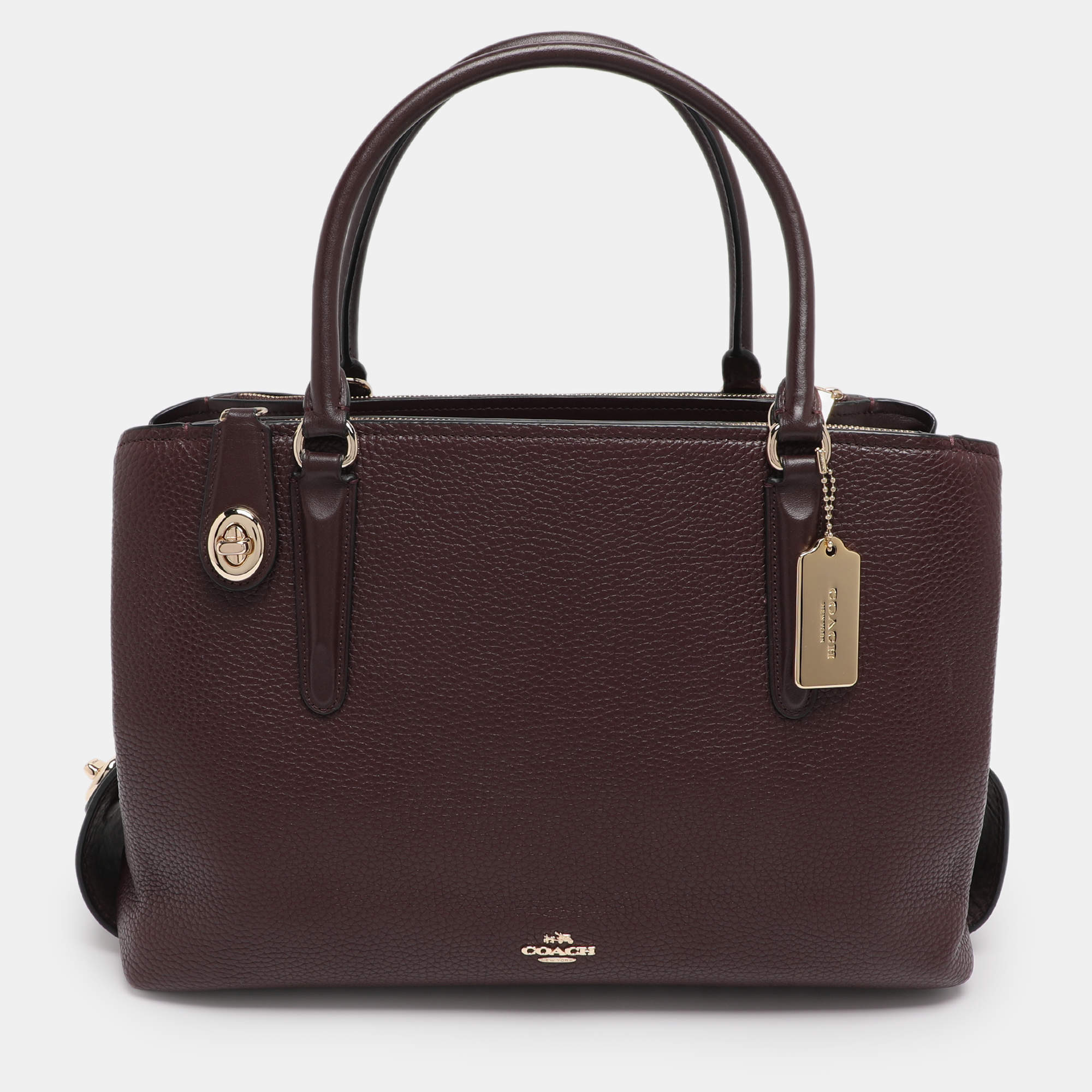 Pre Owned Coach Burgundy Leather Brooklyn Carryall Satchel