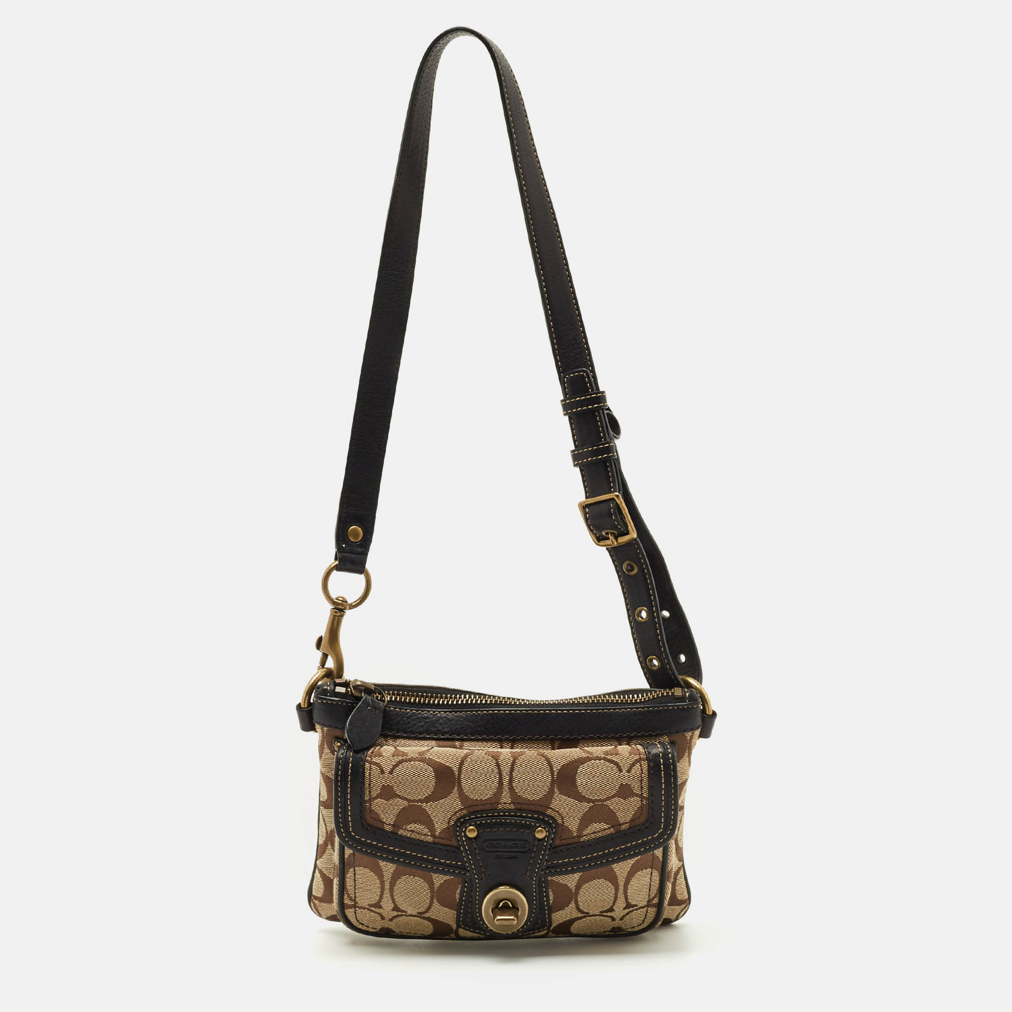 Pre Owned Coach Beige/Brown Signature Canvas and Leather Legacy Crossbody Bag