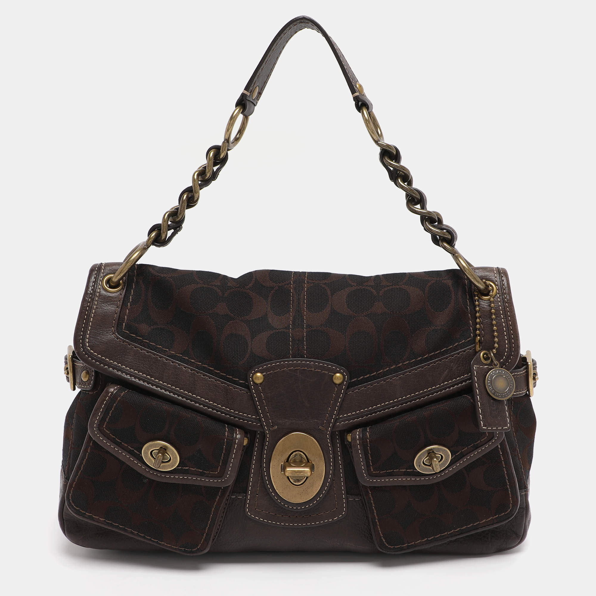 Pre Owned Coach Brown Signature Canvas and Leather Legacy Leigh Shoulder Bag