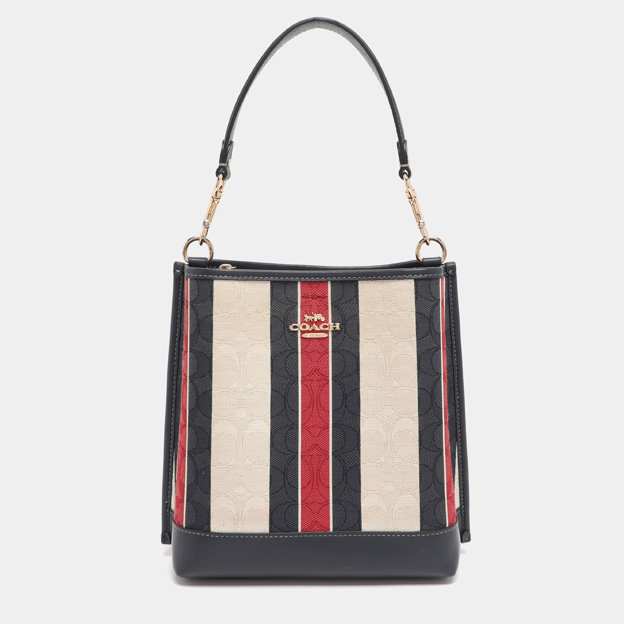 Pre Owned Coach Multicolor Stripe Canvas and Leather Mollie Bucket Bag