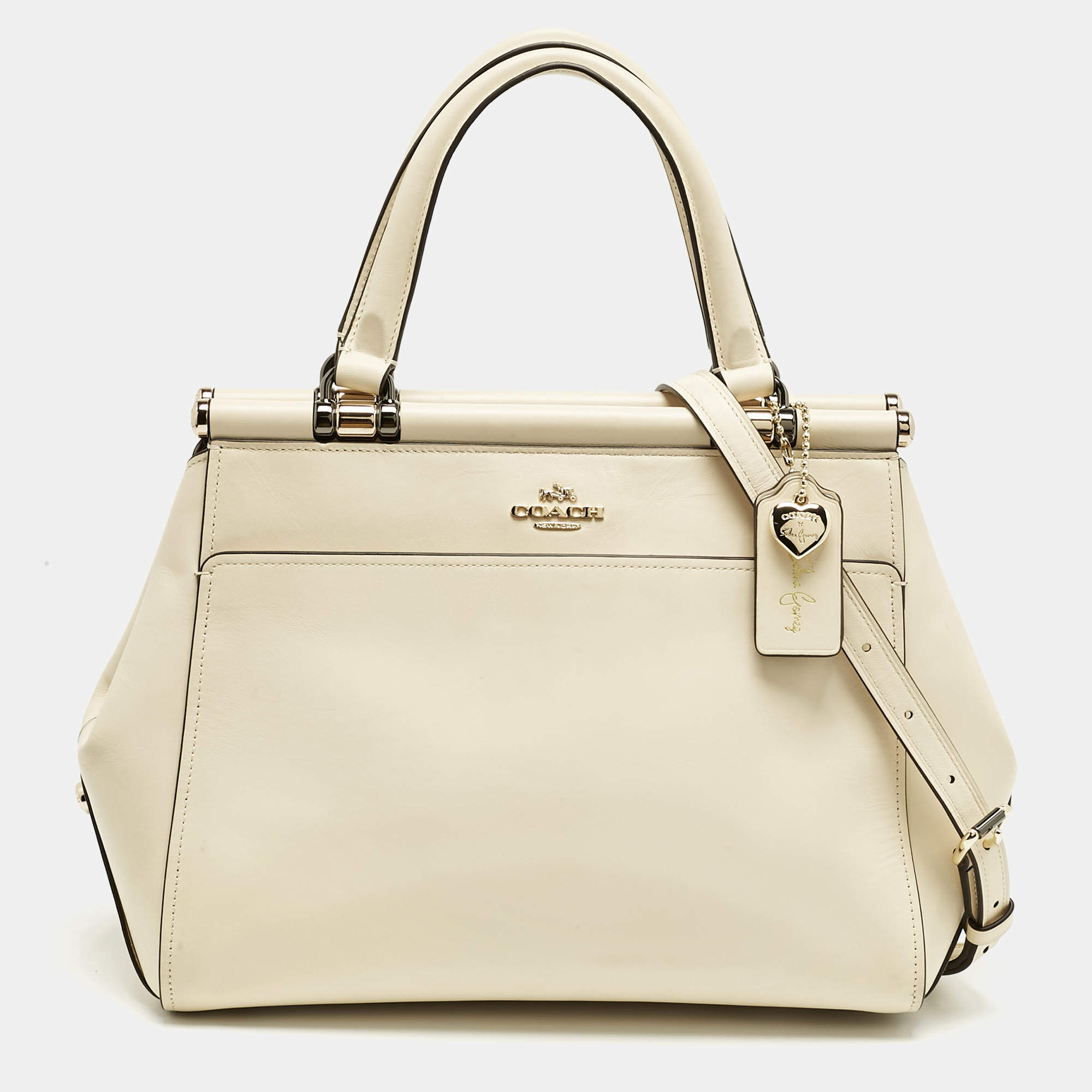 Pre Owned Coach Cream Leather Selena Grace Carryall Satchel