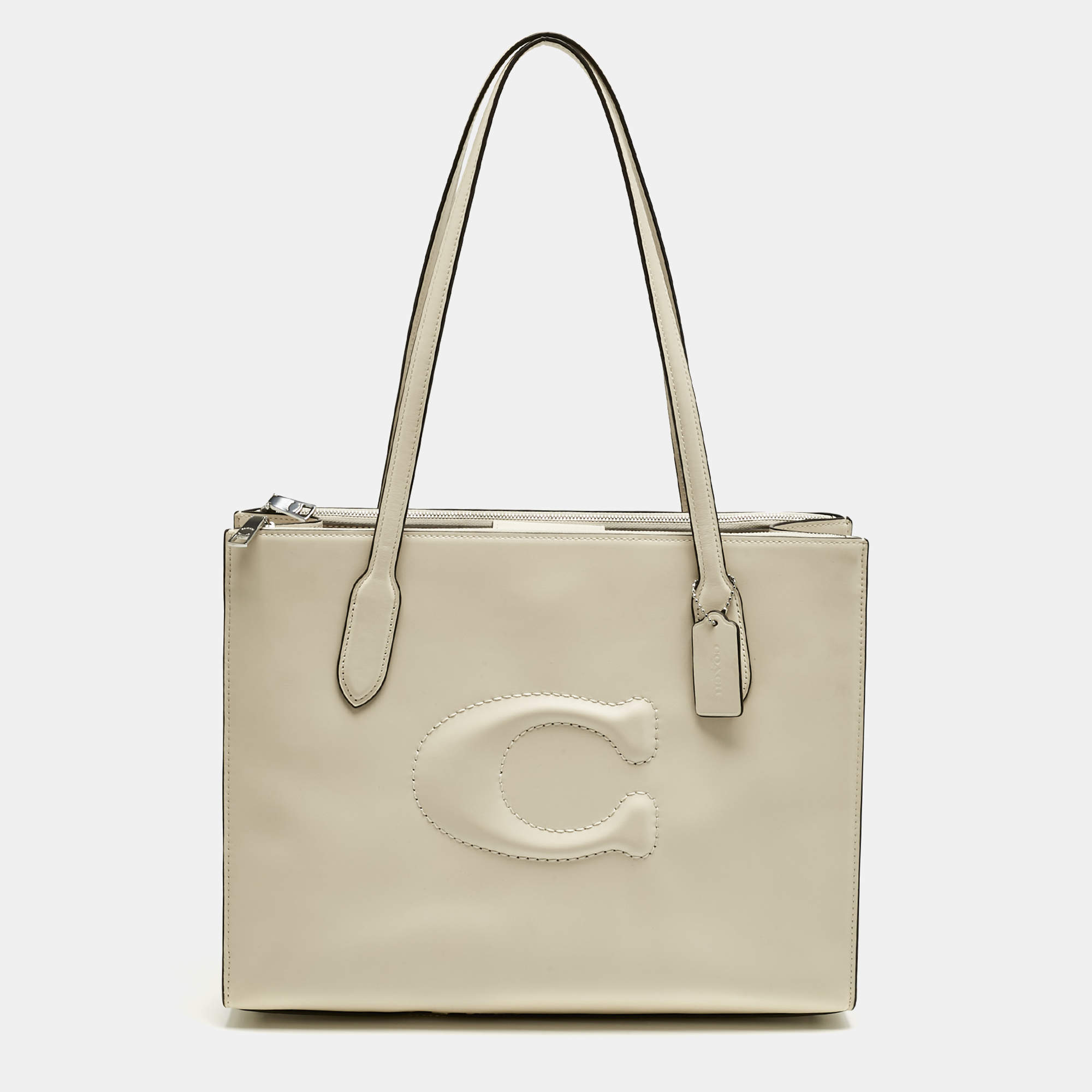 Pre Owned Coach Ivory Leather Nina Tote
