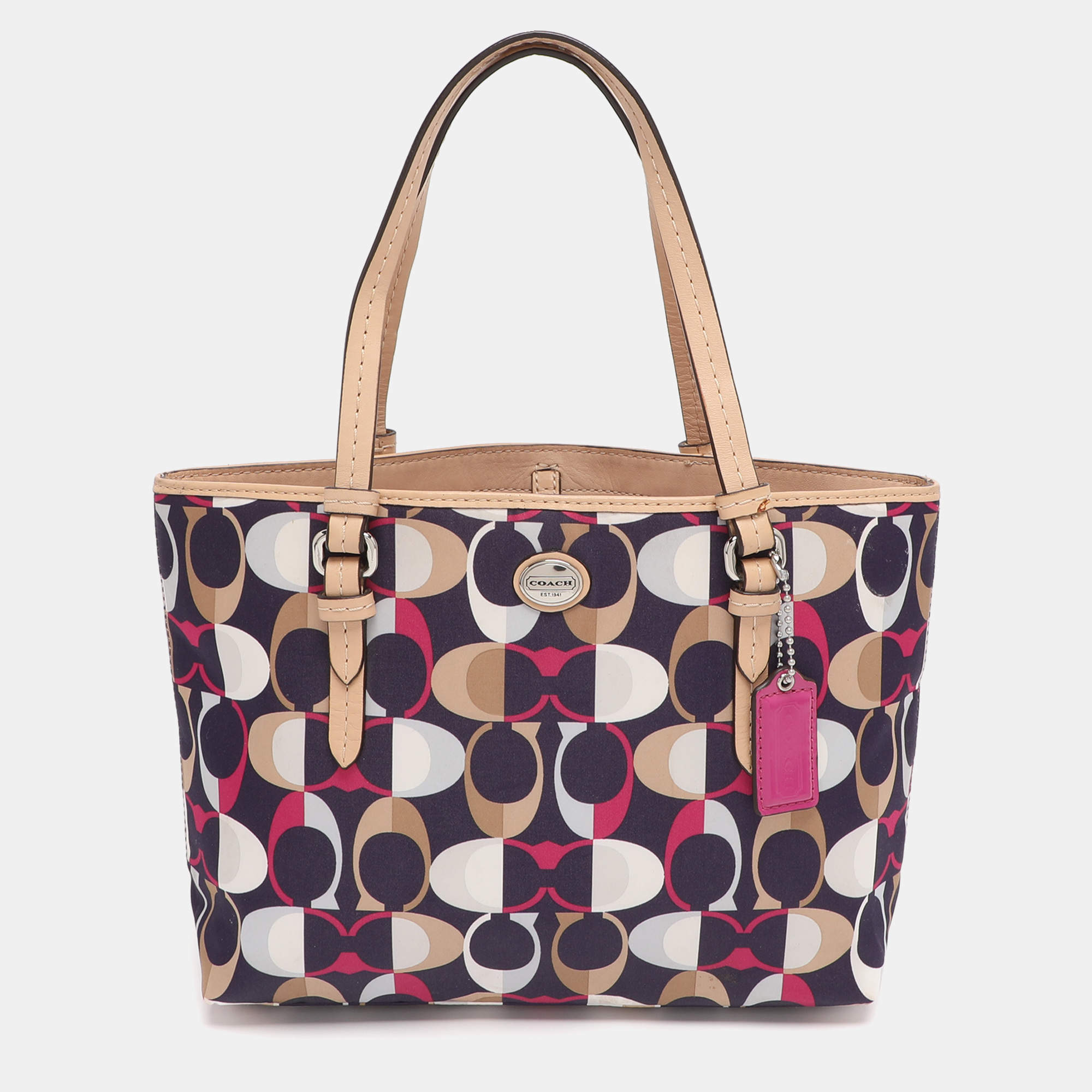 Pre Owned Coach Multicolor Leather and Satin Peyton C Tote