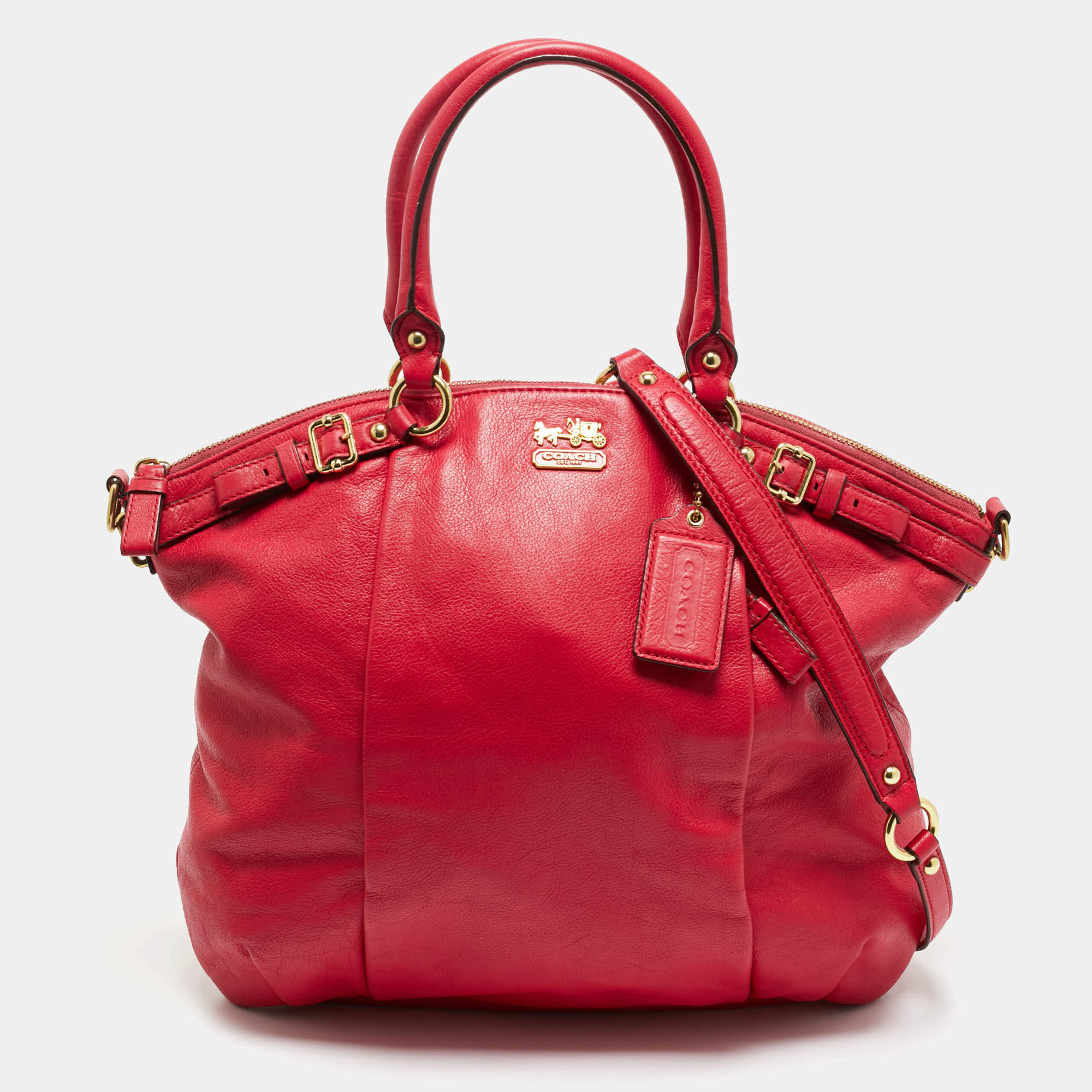 Pre Owned Coach Red Leather Madison Lindsey Satchel