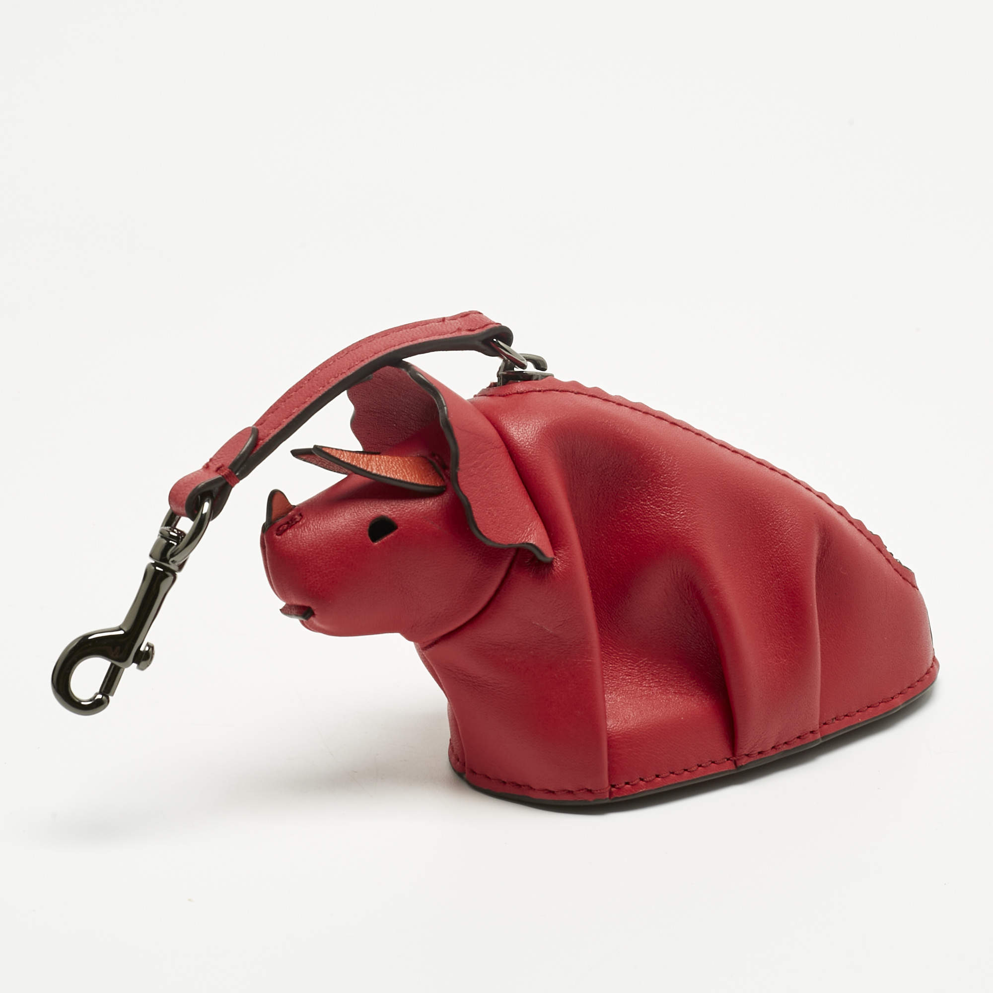 Pre Owned Coach Red/Orange Leather Tricky Triceratops Dinosaur Coin Purse