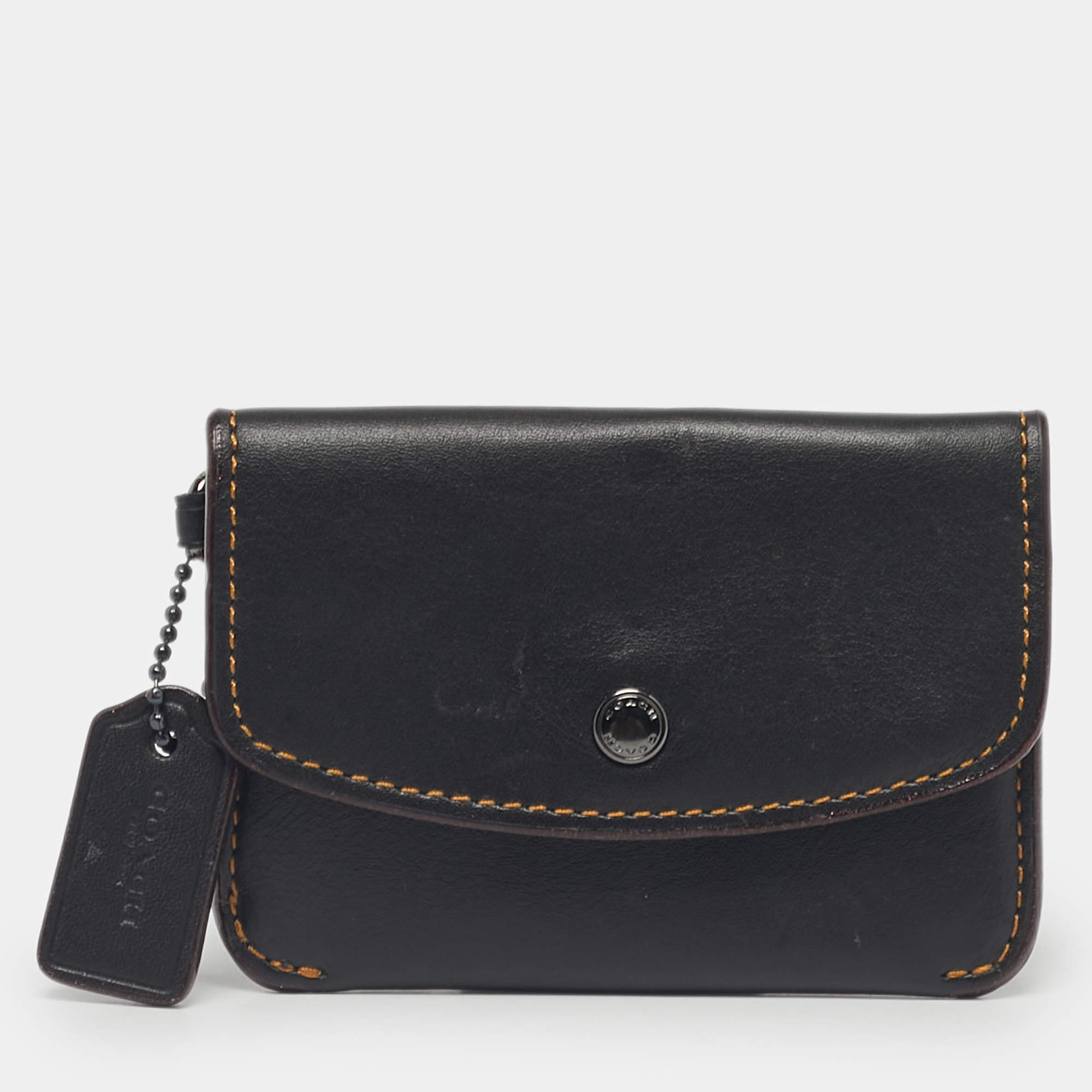 Pre Owned Coach Black Leather Edgestain Card Case Pouch