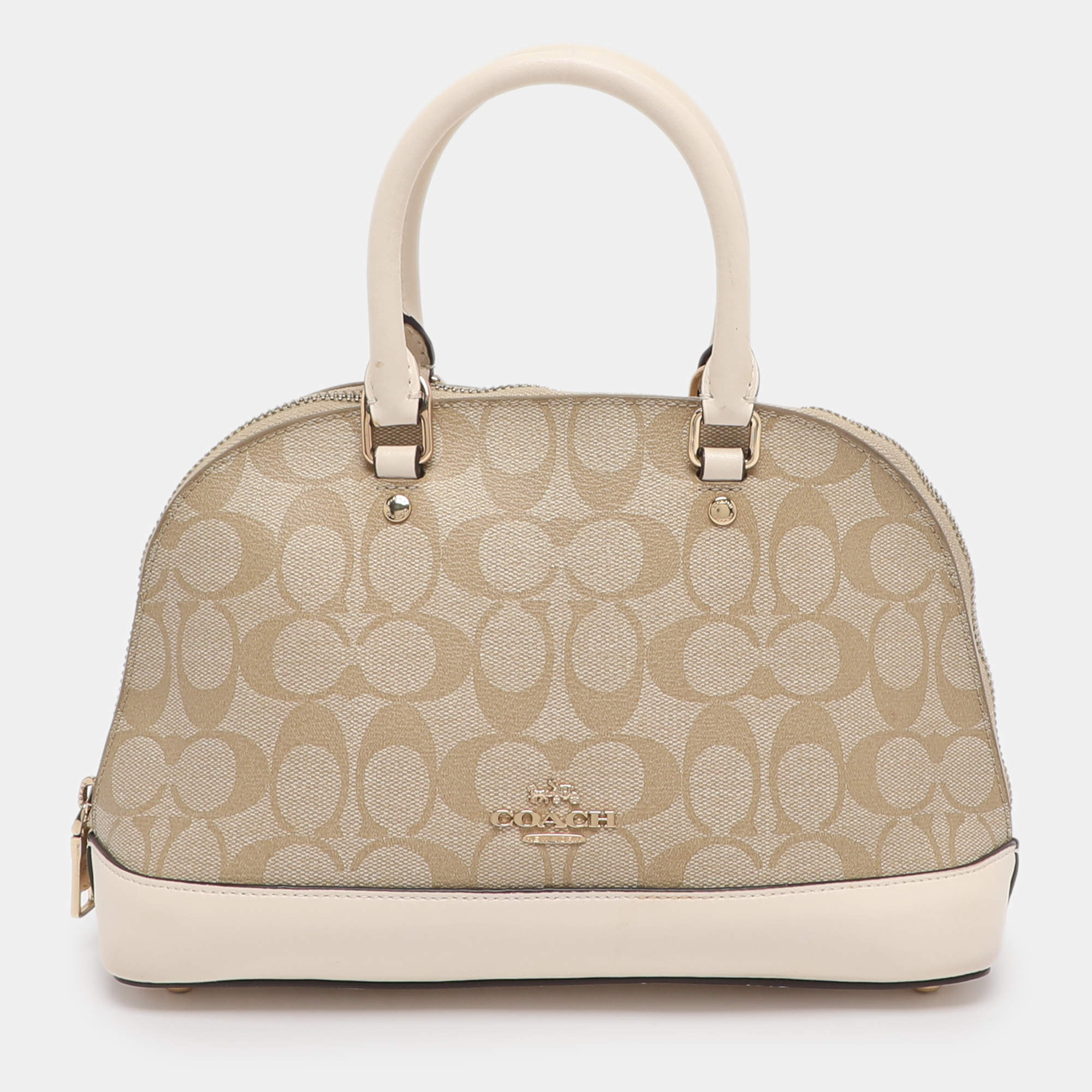 Pre Owned Coach Beige/Cream Signature Coated Canvas and Leather Mini Sierra Satchel
