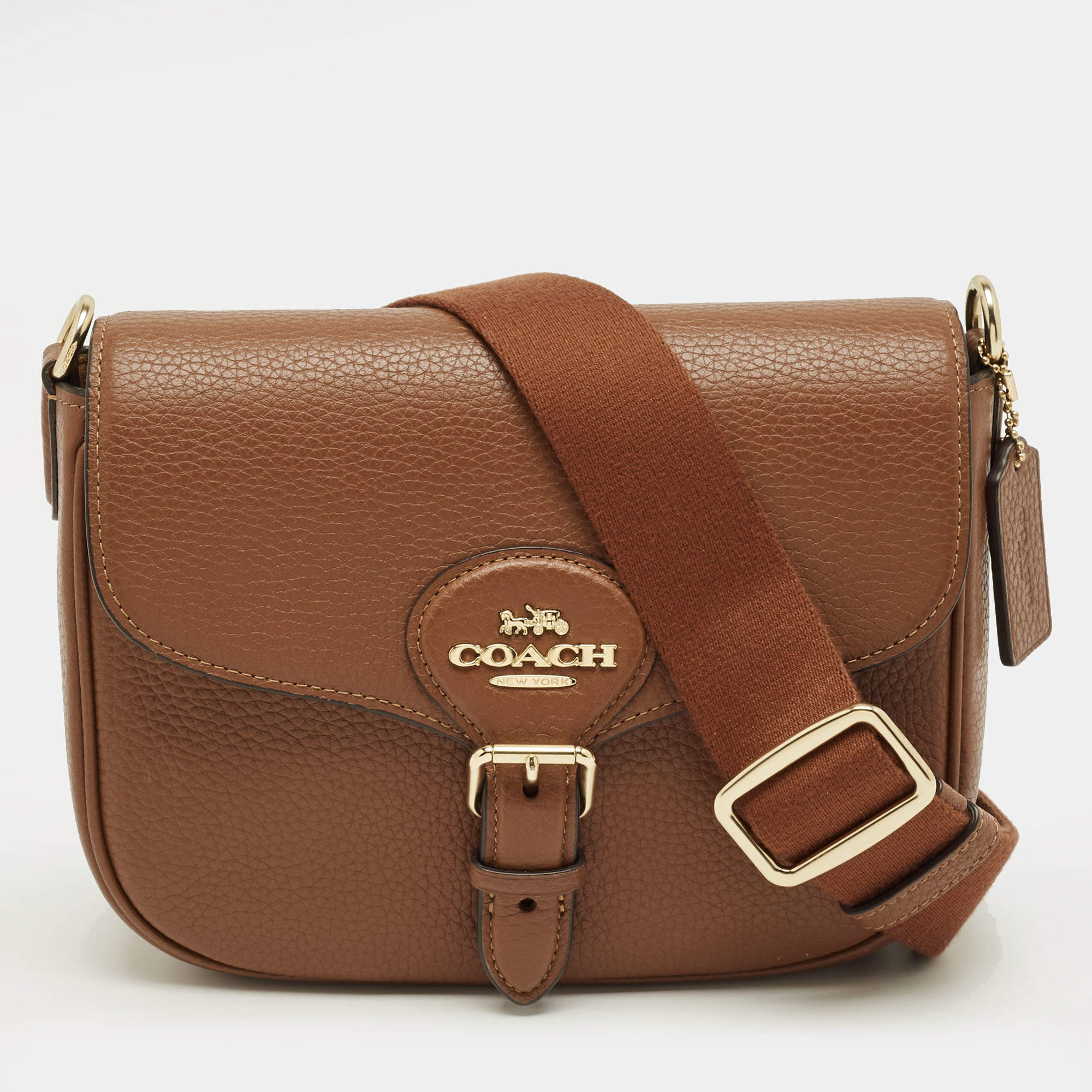 Pre Owned Coach Brown Leather Amelia Saddle Crossbody Bag