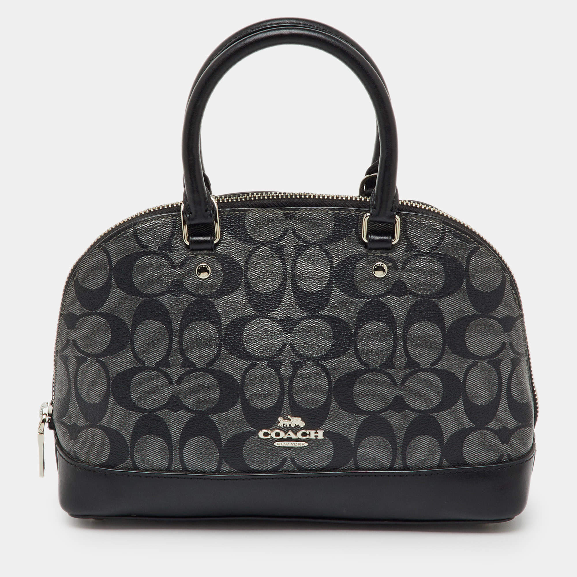 Pre Owned Coach Black/Grey Signature Coated Canvas and Leather Mini Sierra Satchel