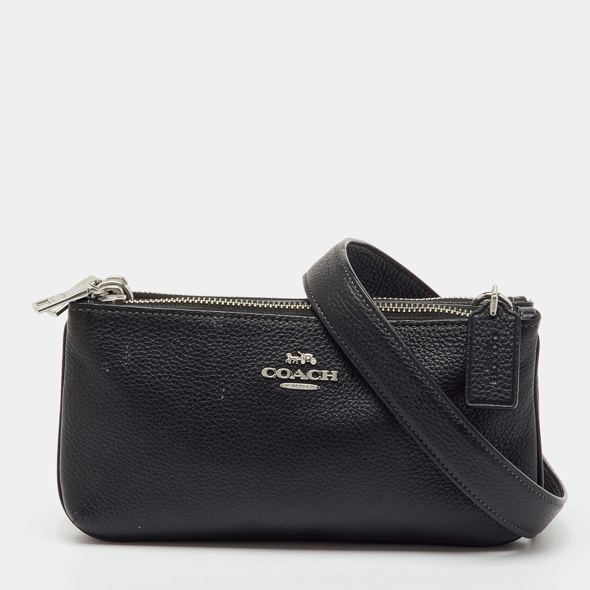 Pre Owned Coach Black Leather Double Zip Crossbody Bag