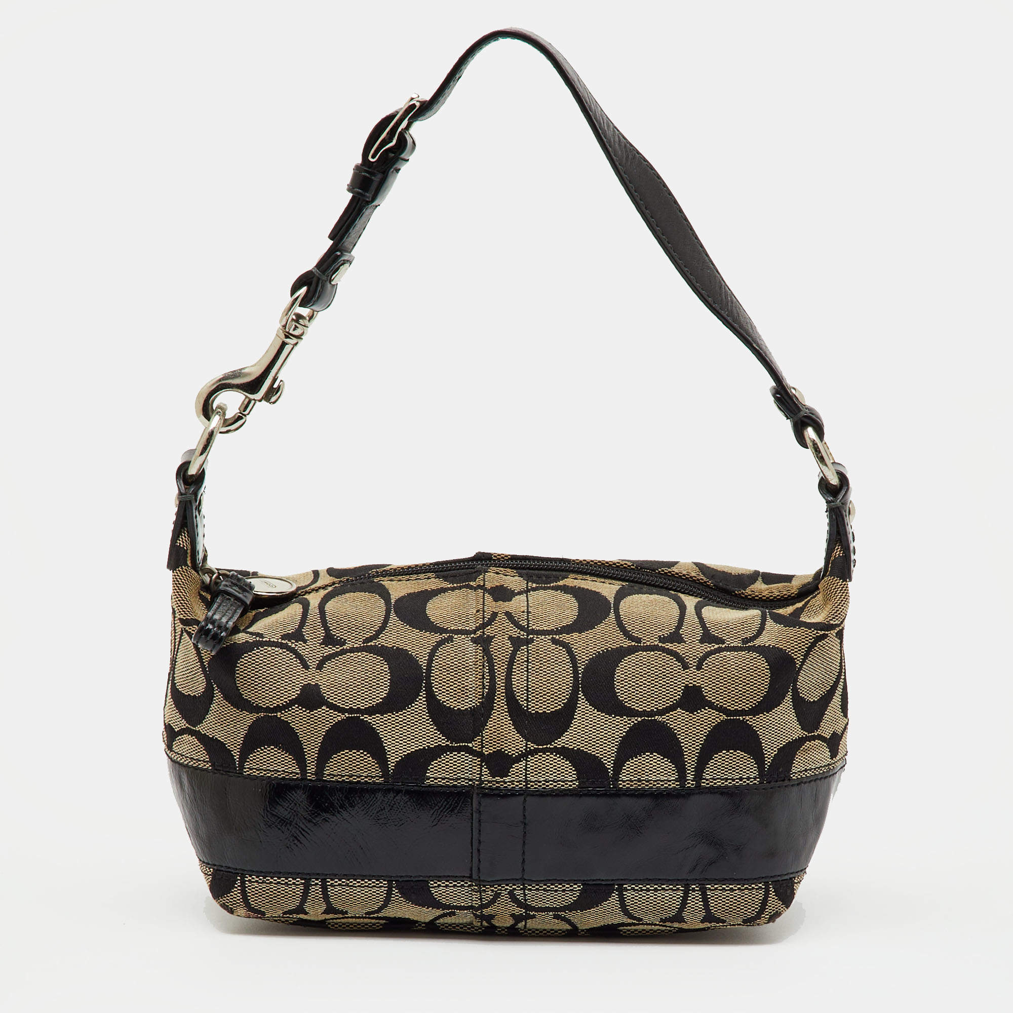 Pre Owned Coach Beige/Black Signature Canvas and Leather Shoulder Bag