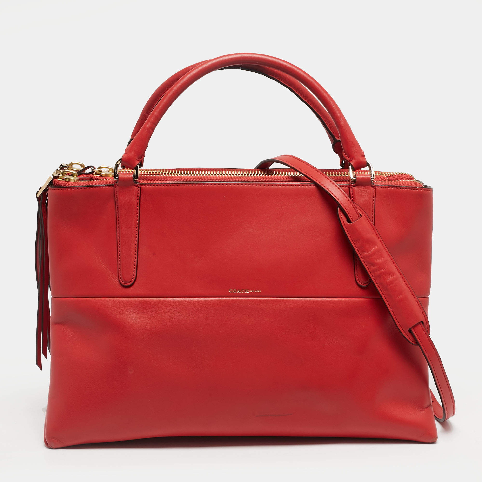 Pre Owned Coach Red Leather Borough Tote
