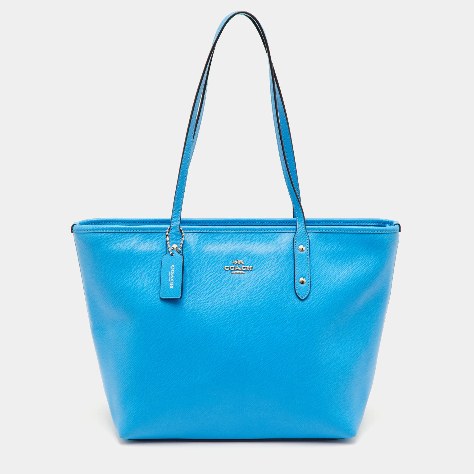 Pre Owned Coach City Blue Leather Zip Shopper Tote