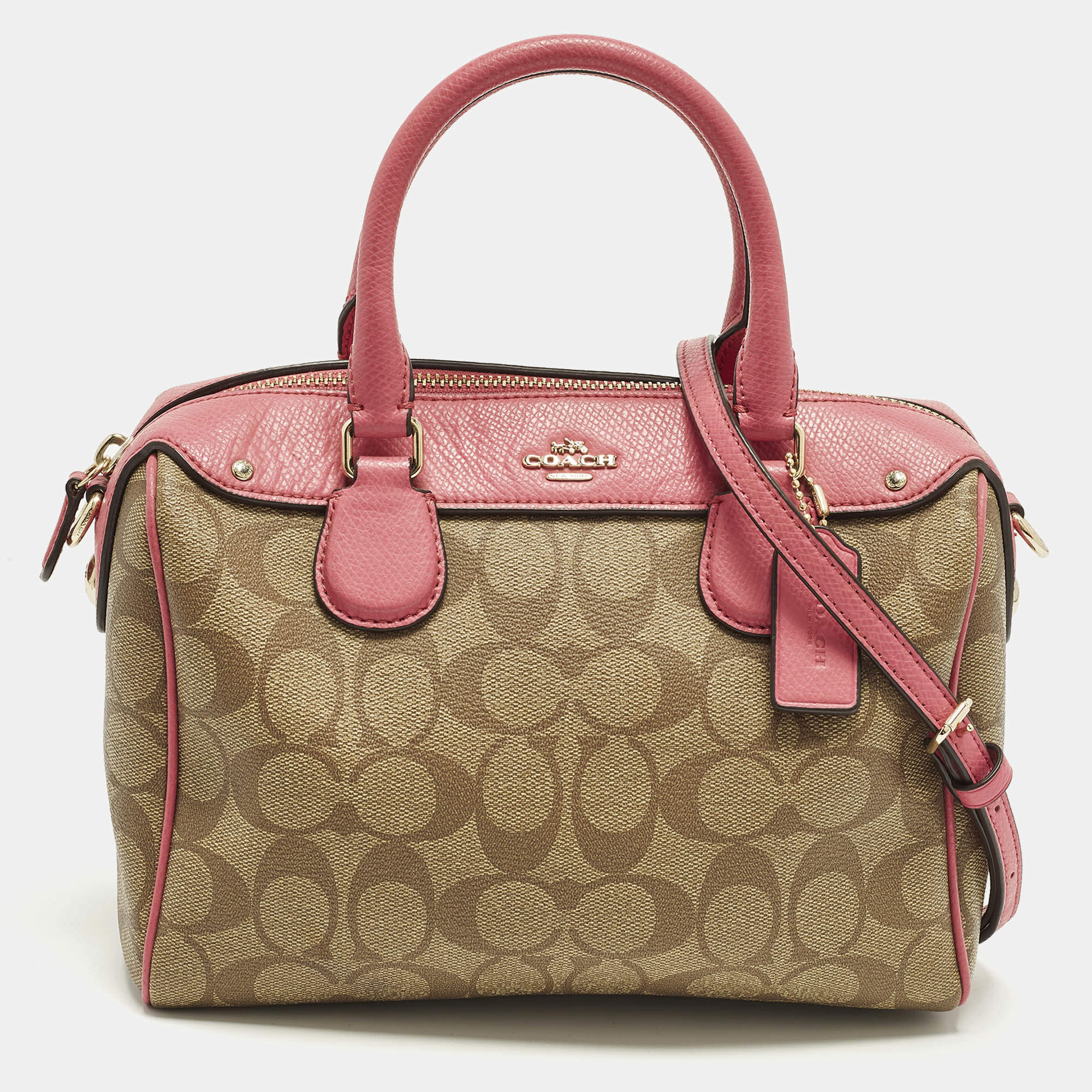 مملوكة مسبقًا Coach Bennett Mini Pink/Beige Signature Coated Canvas and Leather Satchel