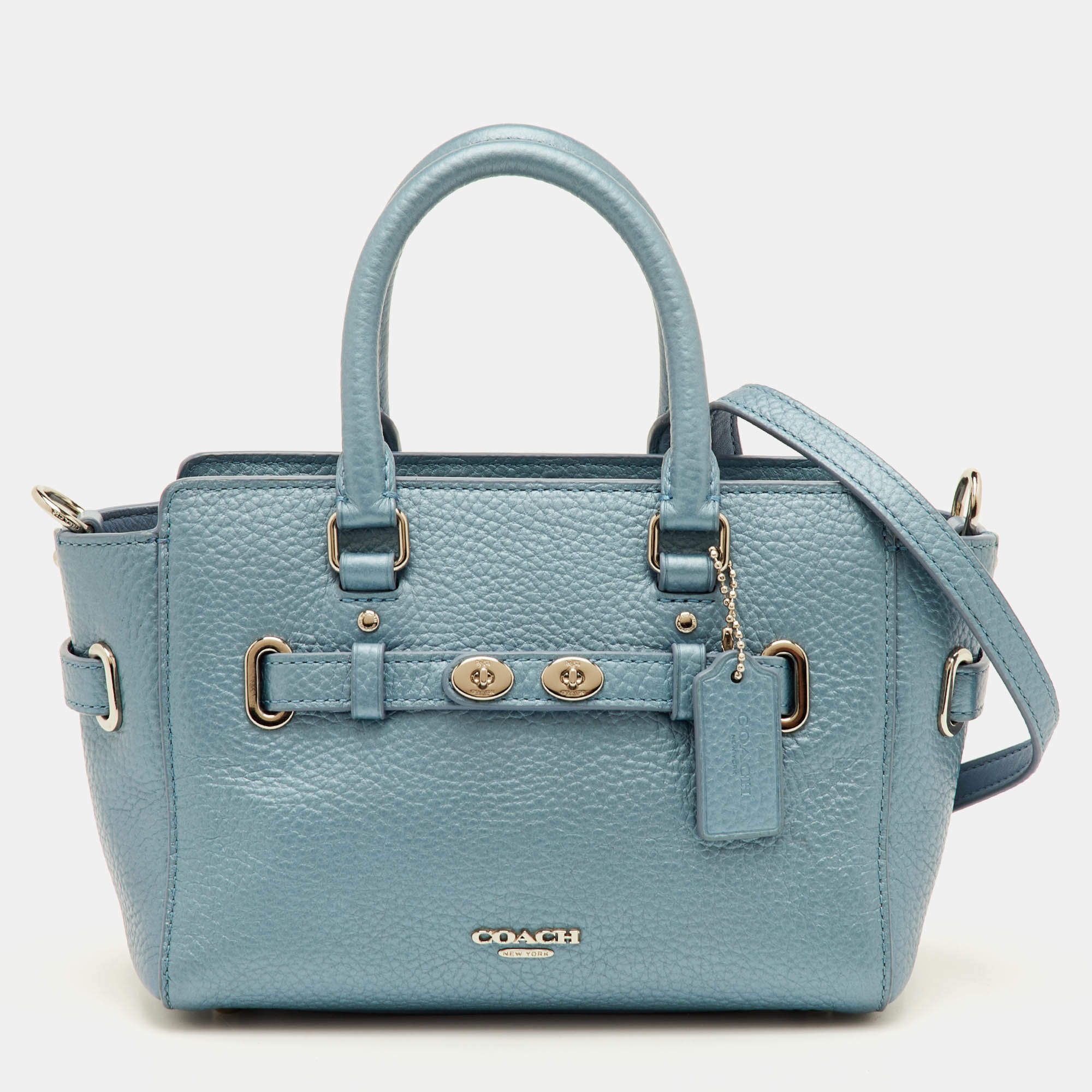 مملوكة مسبقًا Coach Blake Carryall Mini Metallic Blue Leather Crossbody Tote