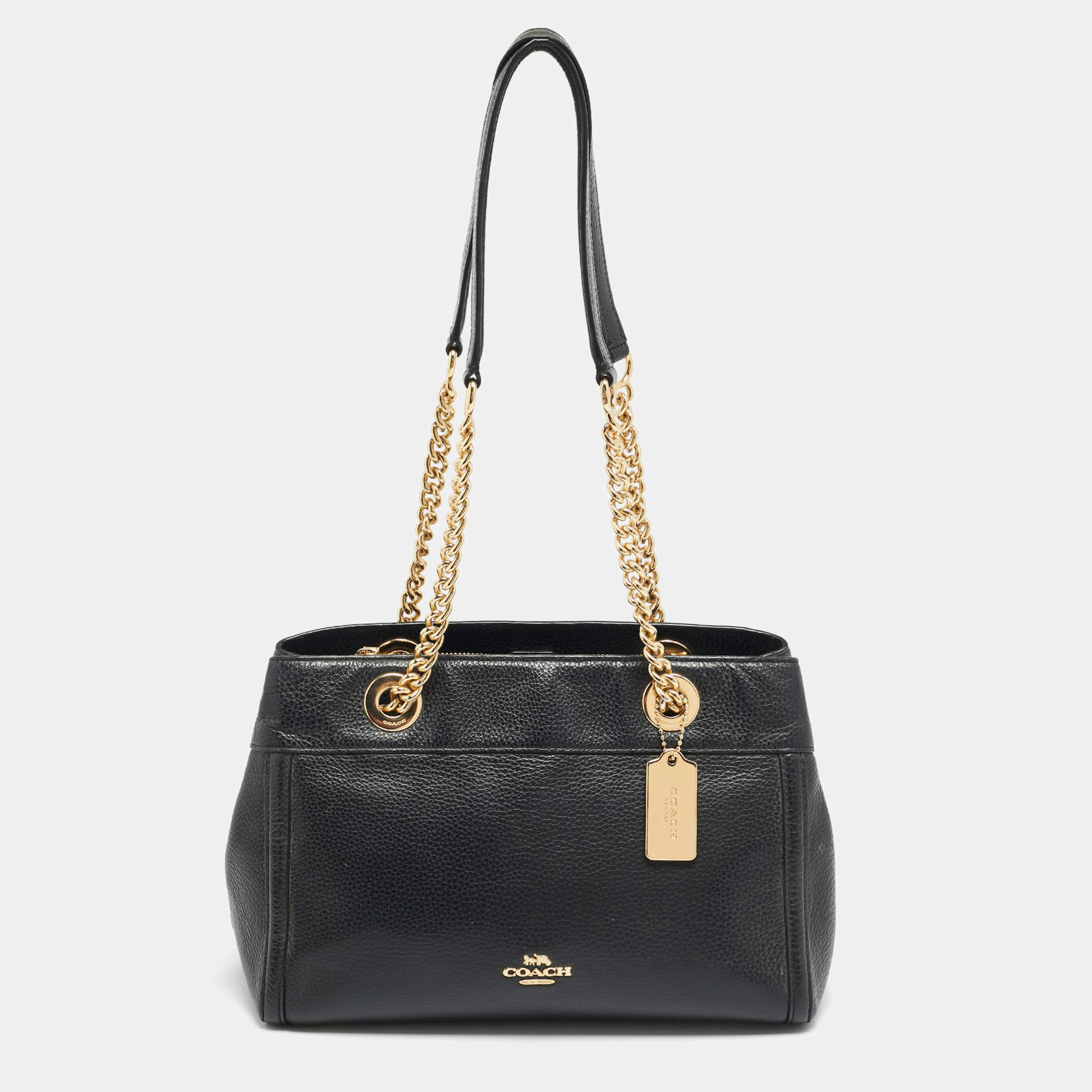 Pre Owned Coach Brooke Chain Carryall Black Leather Tote