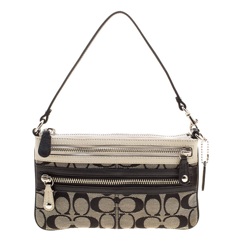 Coach Beige/Black Canvas and Leather Clutch