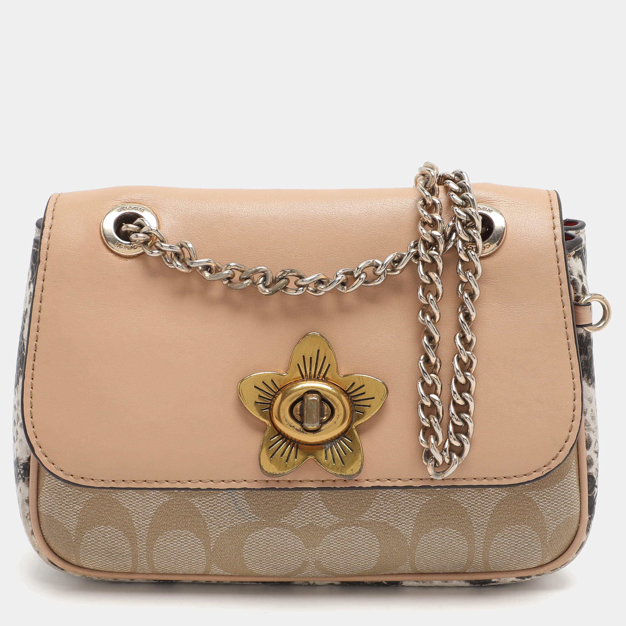 Pre Owned Coach Cassidy Mini Multicolor Signature Coated Canvas and Snakeskin Embossed Leather Shoulder Bags