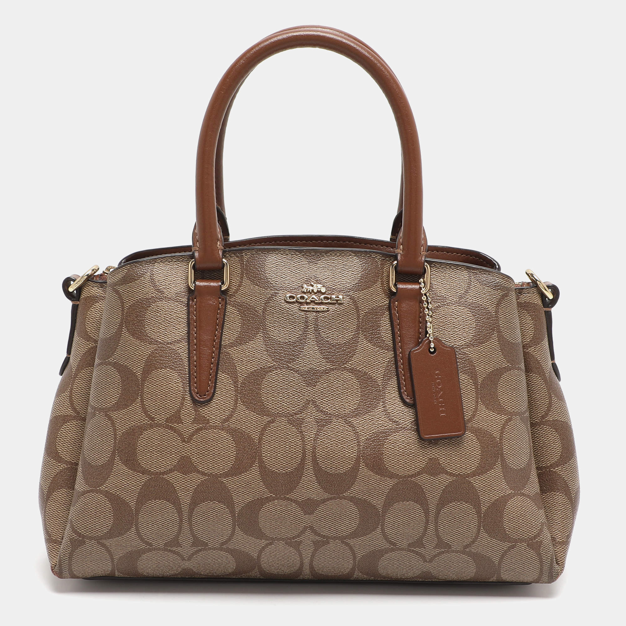 Pre Owned Coach Sage Carryall Beige/Brown Coated Canvas and Leather Satchel