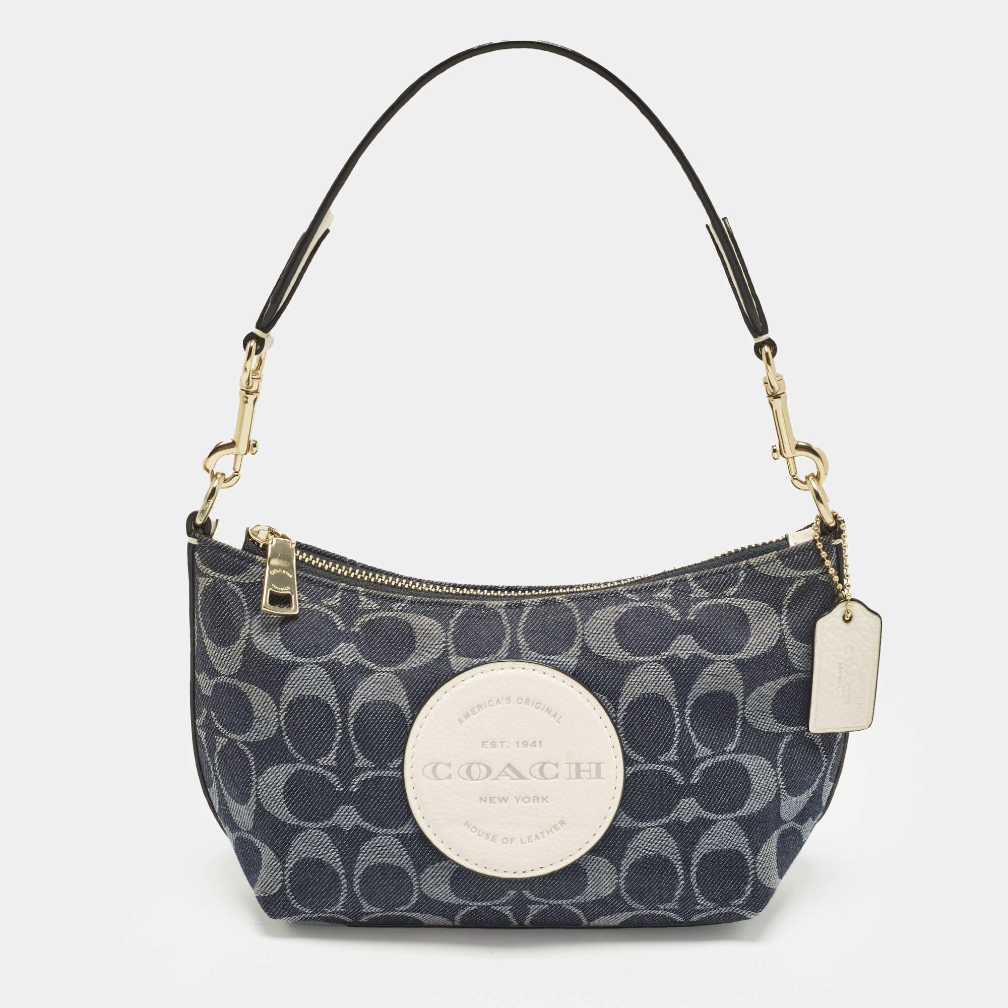مملوكة مسبقًا Coach Dempsey Blue/Off White Denim Logo Jacquard Patch Shoulder Bag