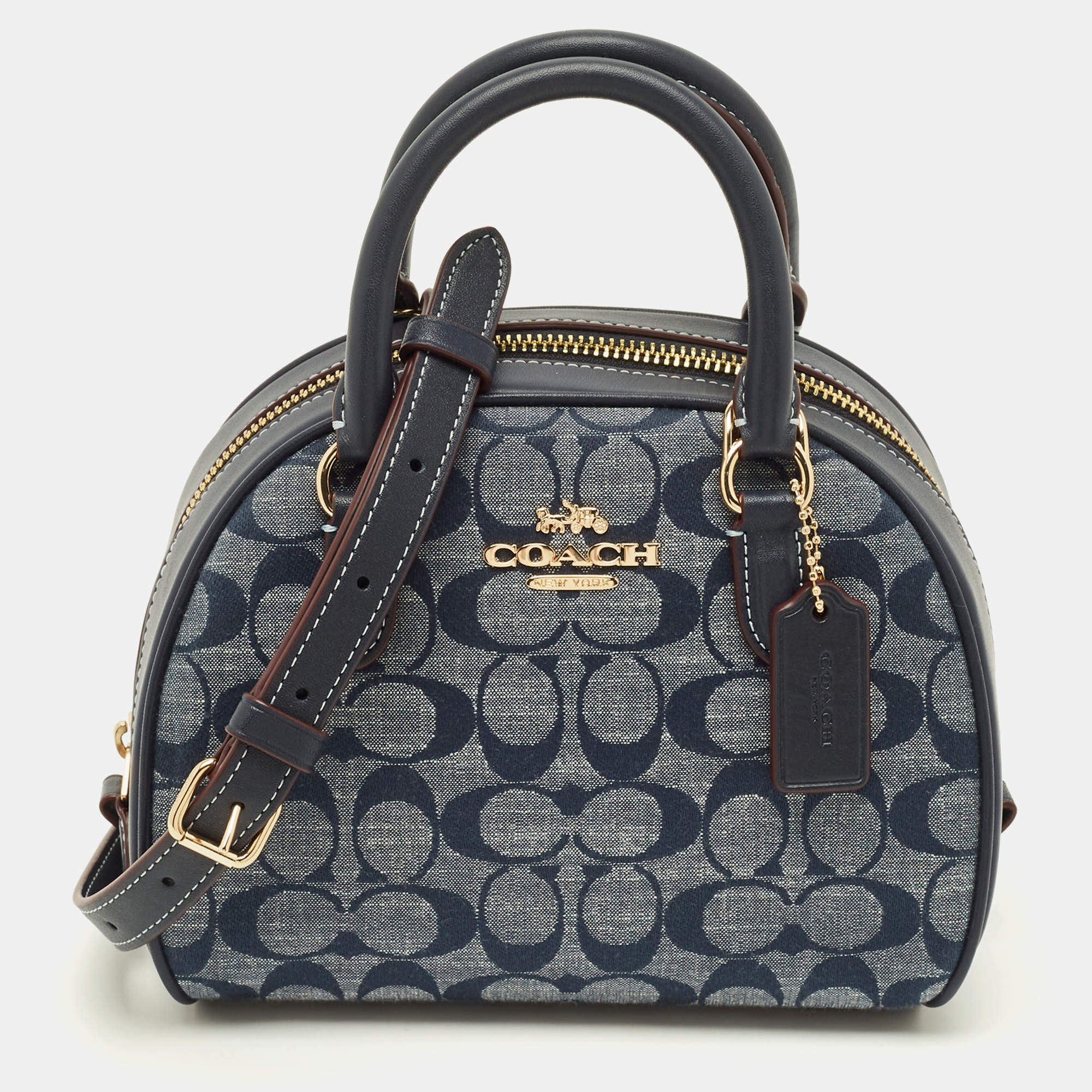 Pre Owned Coach Sydney Navy Blue Signature Denim and Leather Satchel