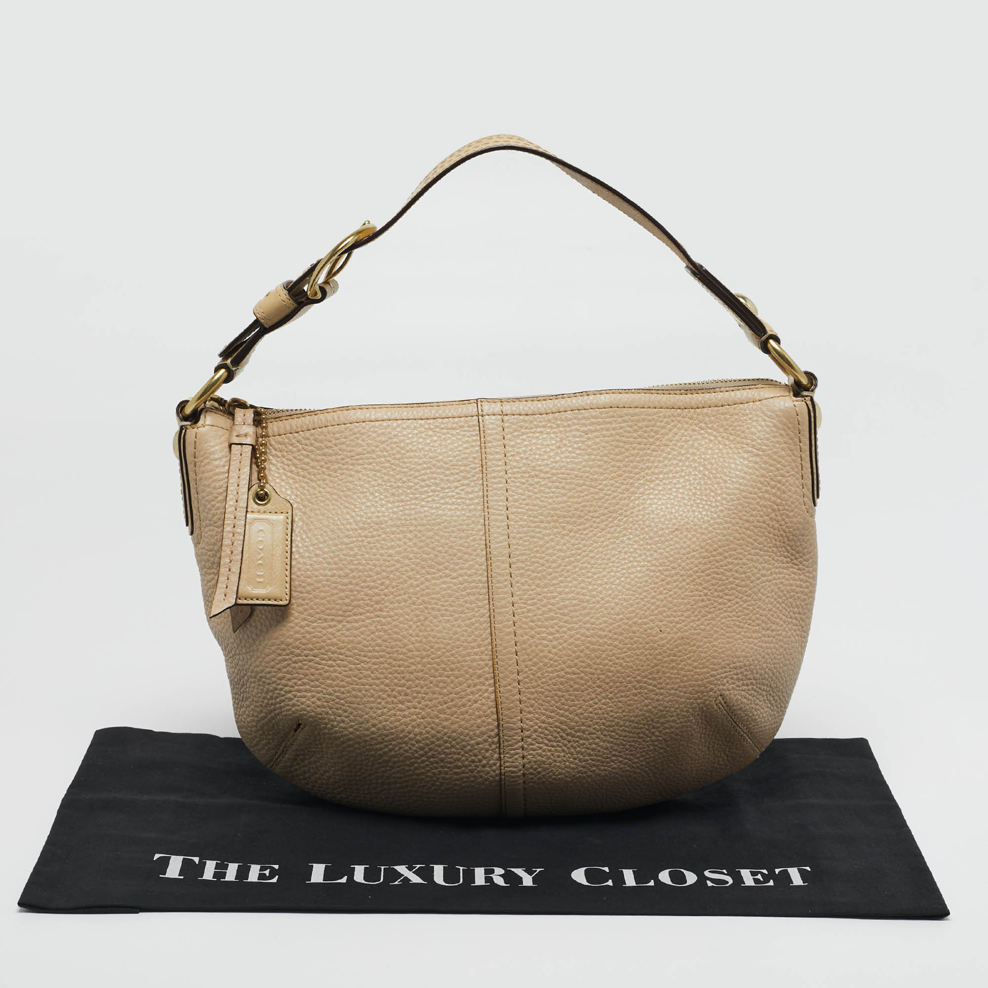 Coach Beige/Brown Signature Canvas and Leather Kiss Lock Shoulder