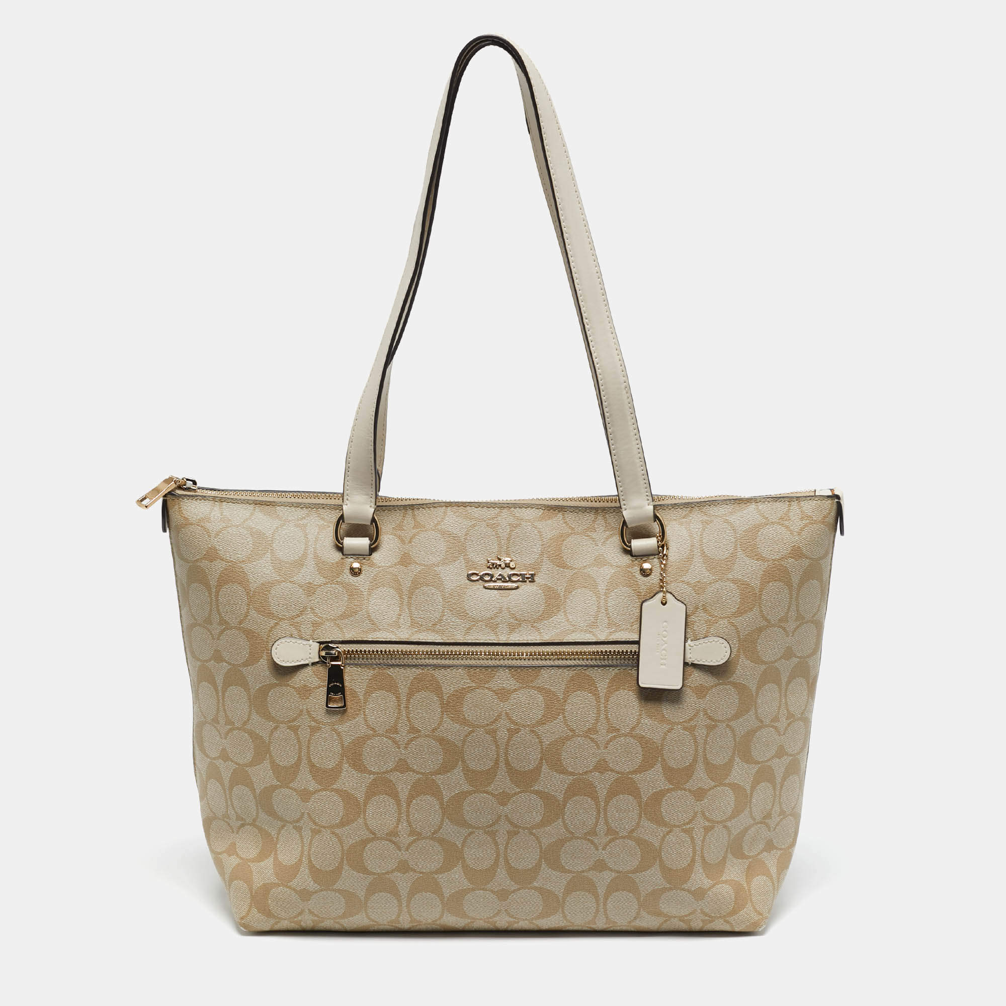 Pre Owned Coach Gallery Beige Signature Coated Canvas Tote