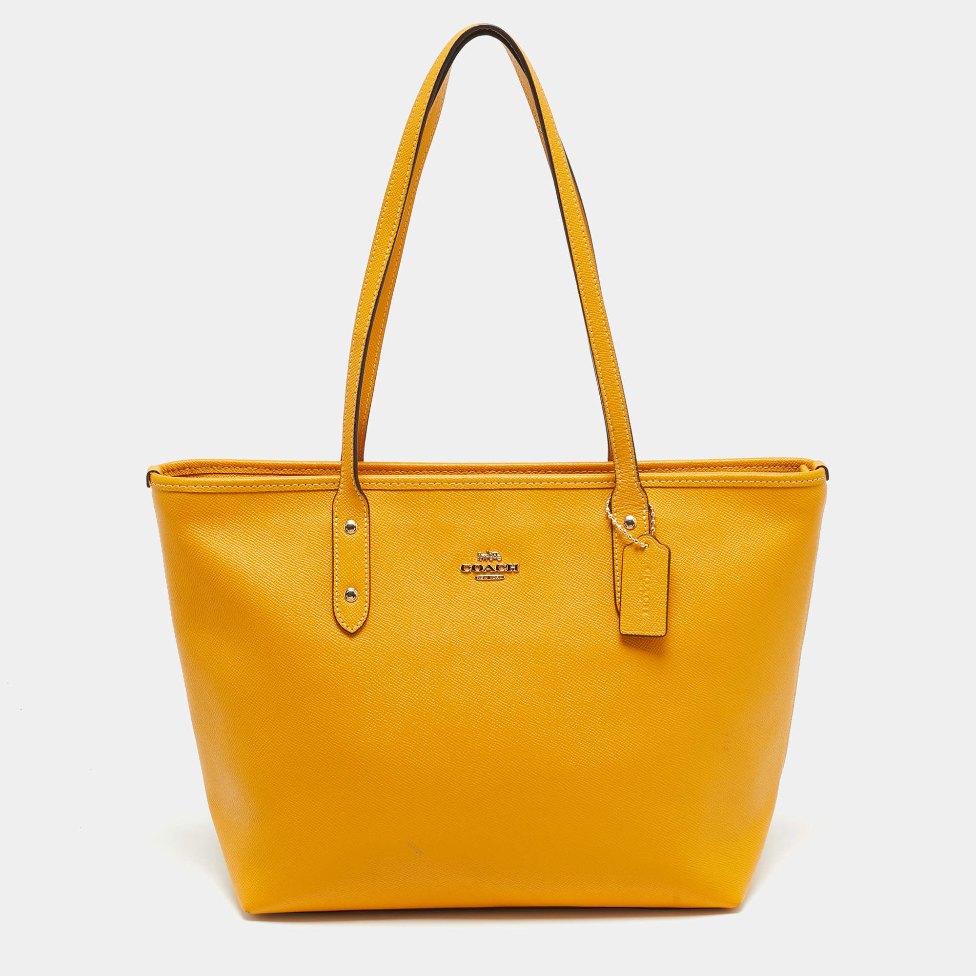 Pre Owned Coach City Yellow Leather Zip Shopper Tote