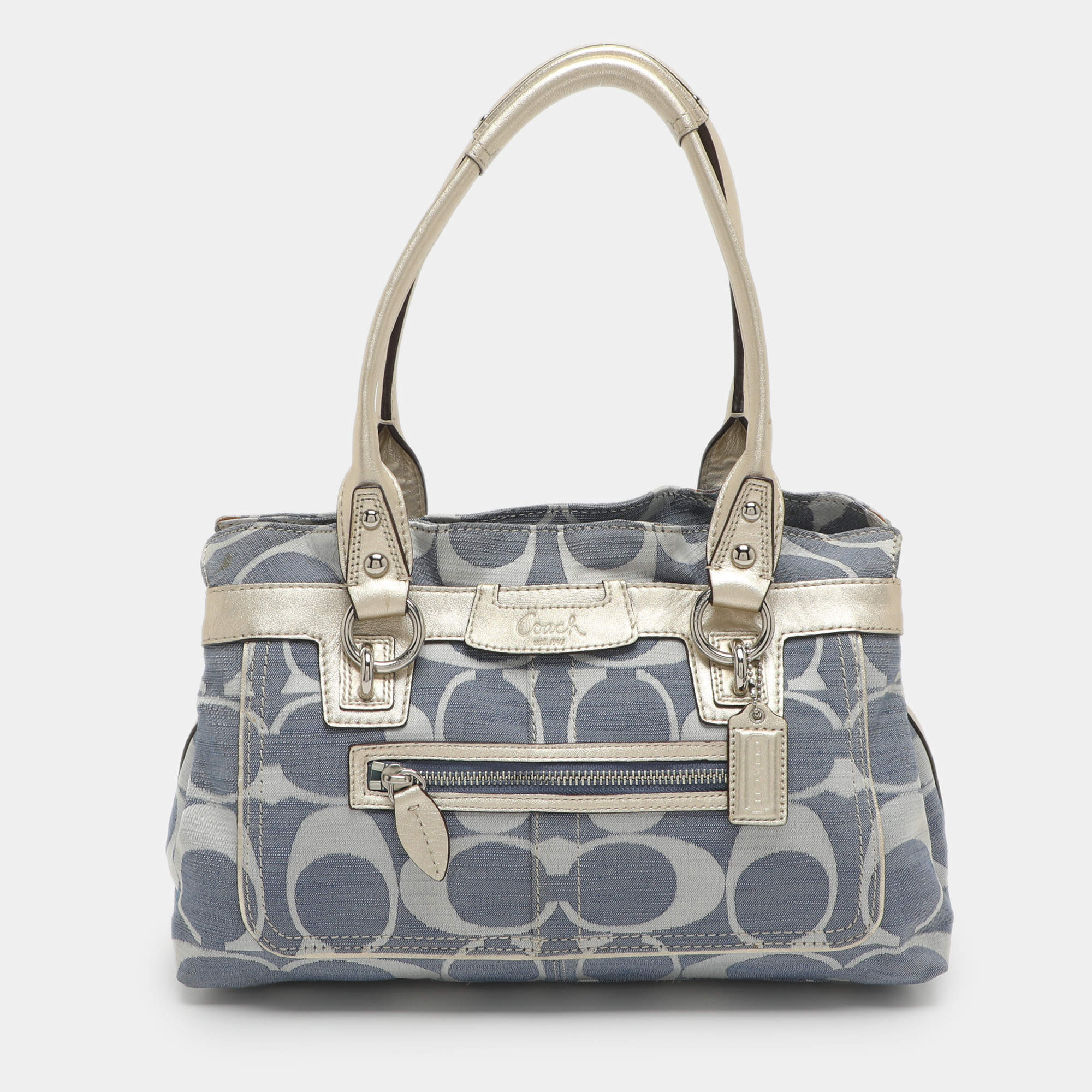 Pre Owned Coach Penelope Blue/Gold Signature Canvas and Leather Shoulder Bag