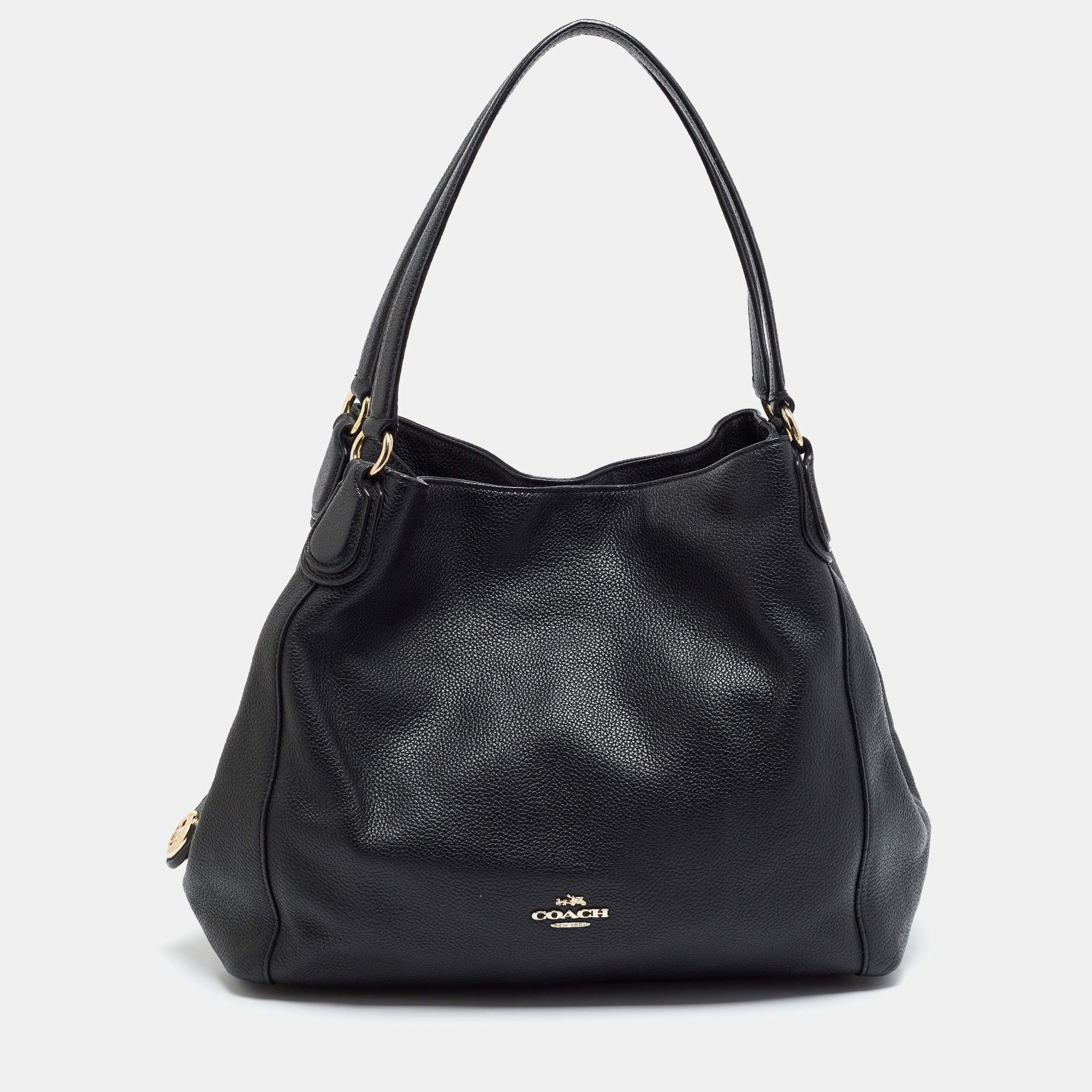 Pre Owned Coach Edie 31 Black Leather Shoulder Bag