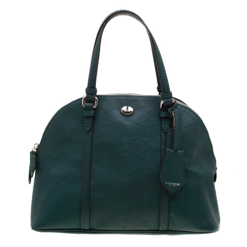 Pre Owned Coach Deep Green Signature Leather Dome Satchel
