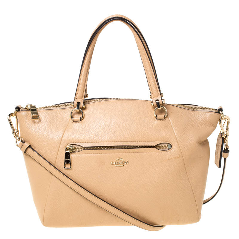 Pre Owned Coach Beige Pebbled Leather Prairie Satchel