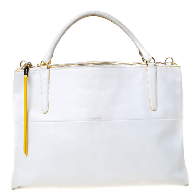 Pre Owned Coach White Leather Large Borough Sunglow Tote