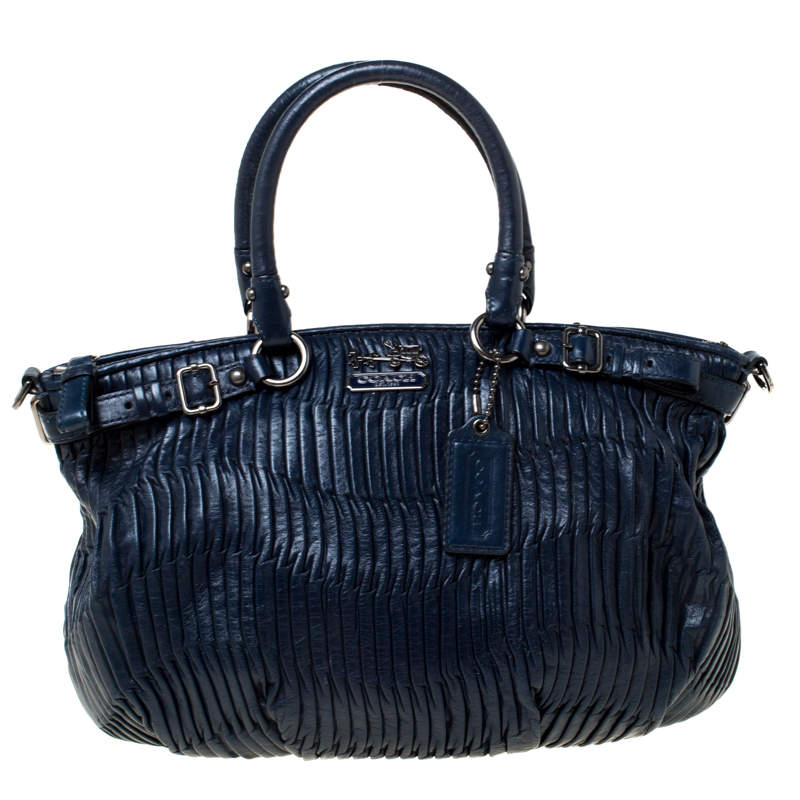 Coach Navy Blue Leather Madison Gathered Lindsey Satchel Coach | TLC