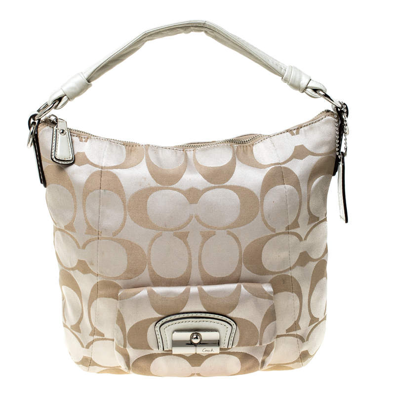 Pre Owned Coach Cream Canvas and Leather Small Kristin Hobo