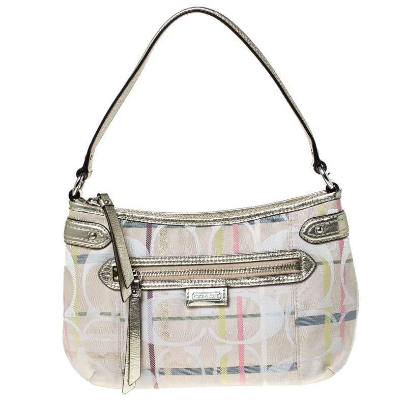 Pre Owned Coach Multicolor Signature Canvas and Leather Shoulder Bag