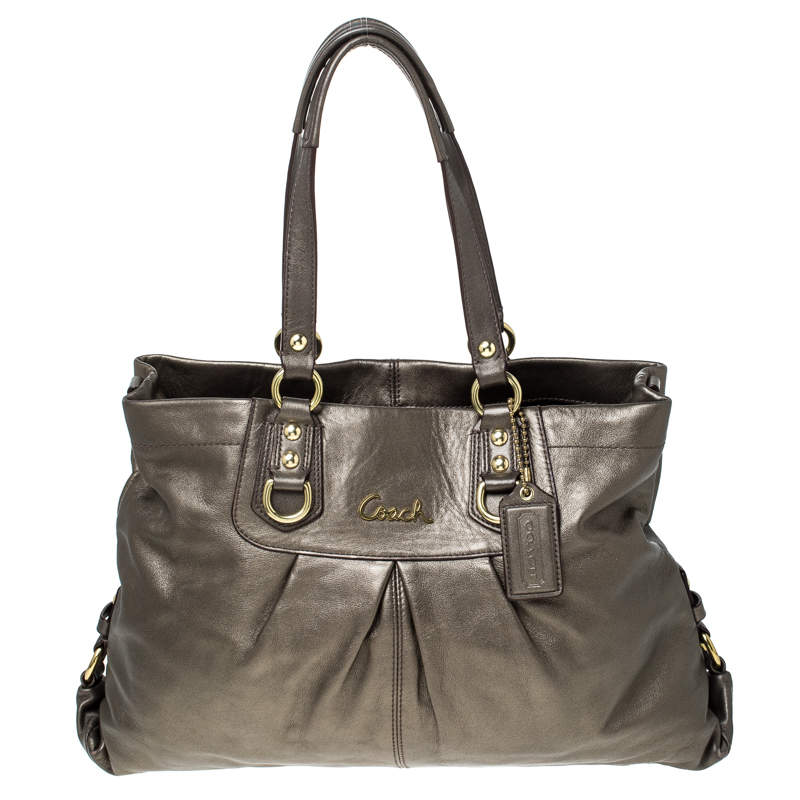 Pre Owned Coach Metallic Olive Green Leather Ashely Satchel 