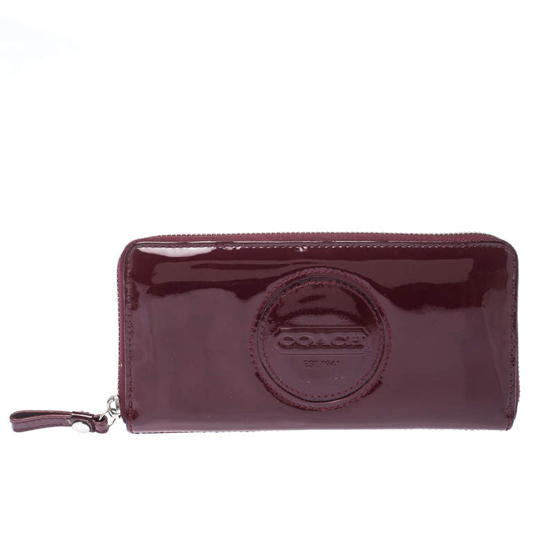 Coach Burgundy Patent Leather Zip Around Continental Wallet 
