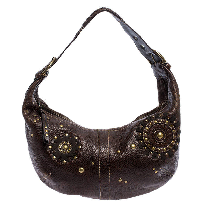 Coach Brown Leather Studded Embellished Hobo Coach | TLC
