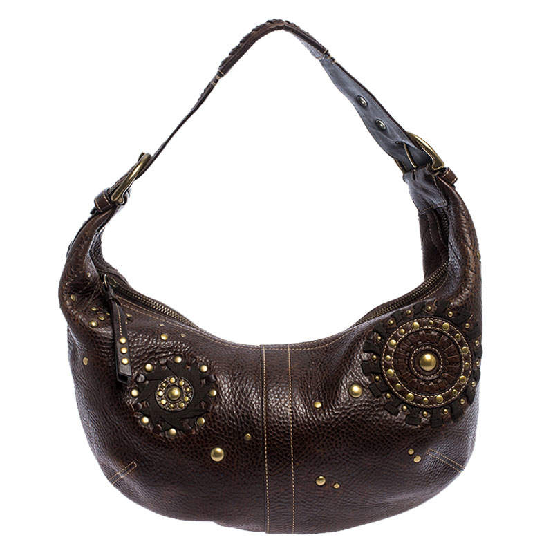 Coach Brown Leather Studded Embellished Hobo